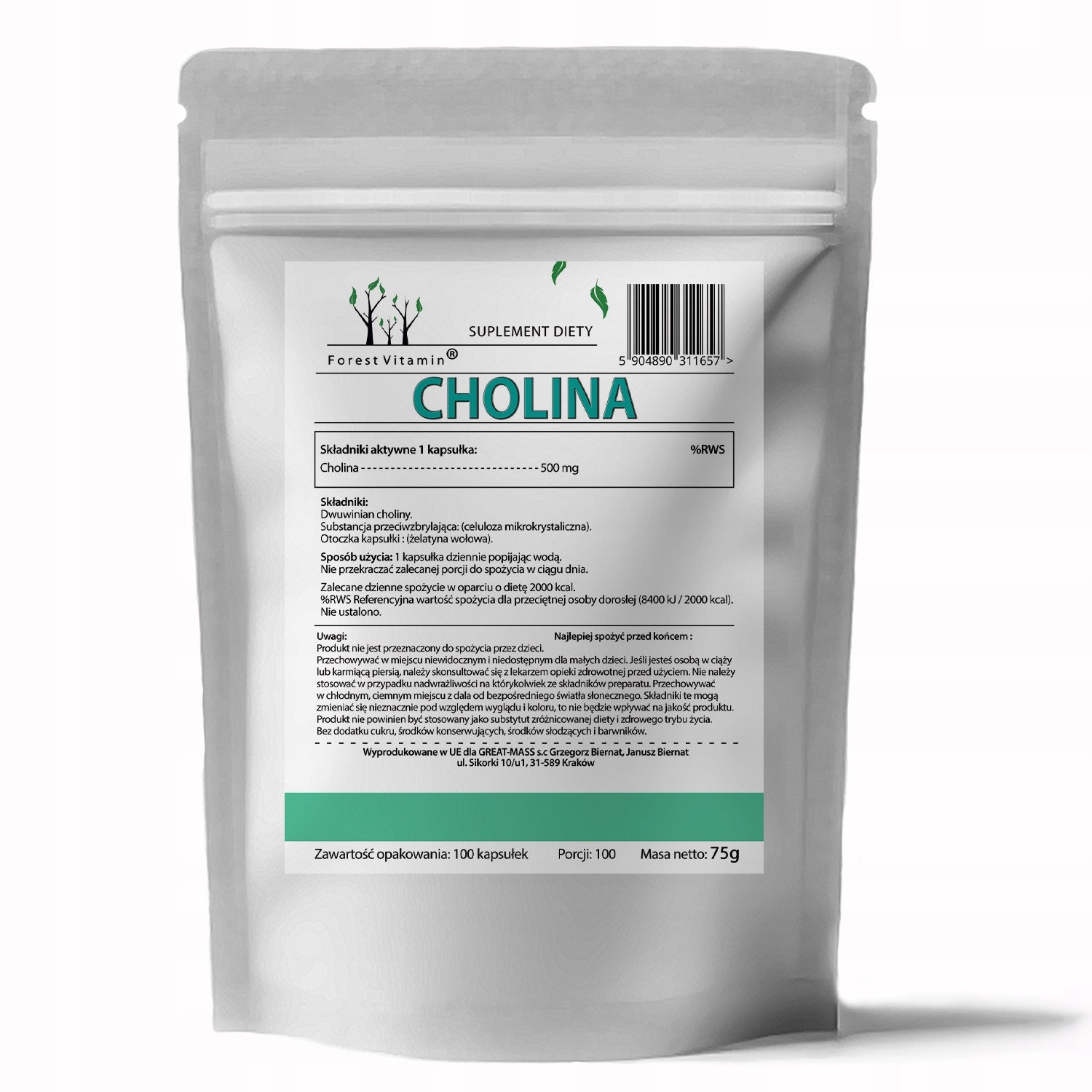 CHOLINE 500mg LIVER ENERGY CONCENTRATION CHOLINE DIVINATE Brand Forest Vitamin