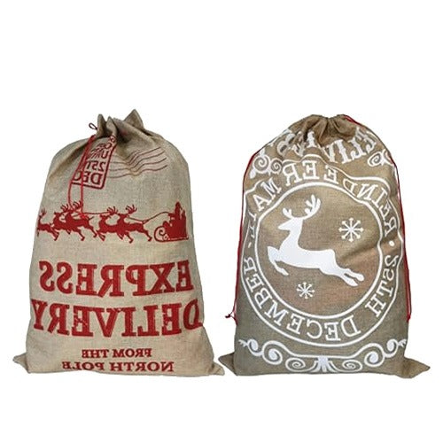 CHRISTMAS BAG JUTE FOR GIFT WHITE BLACK SET OF 2 PCS 50X70CM