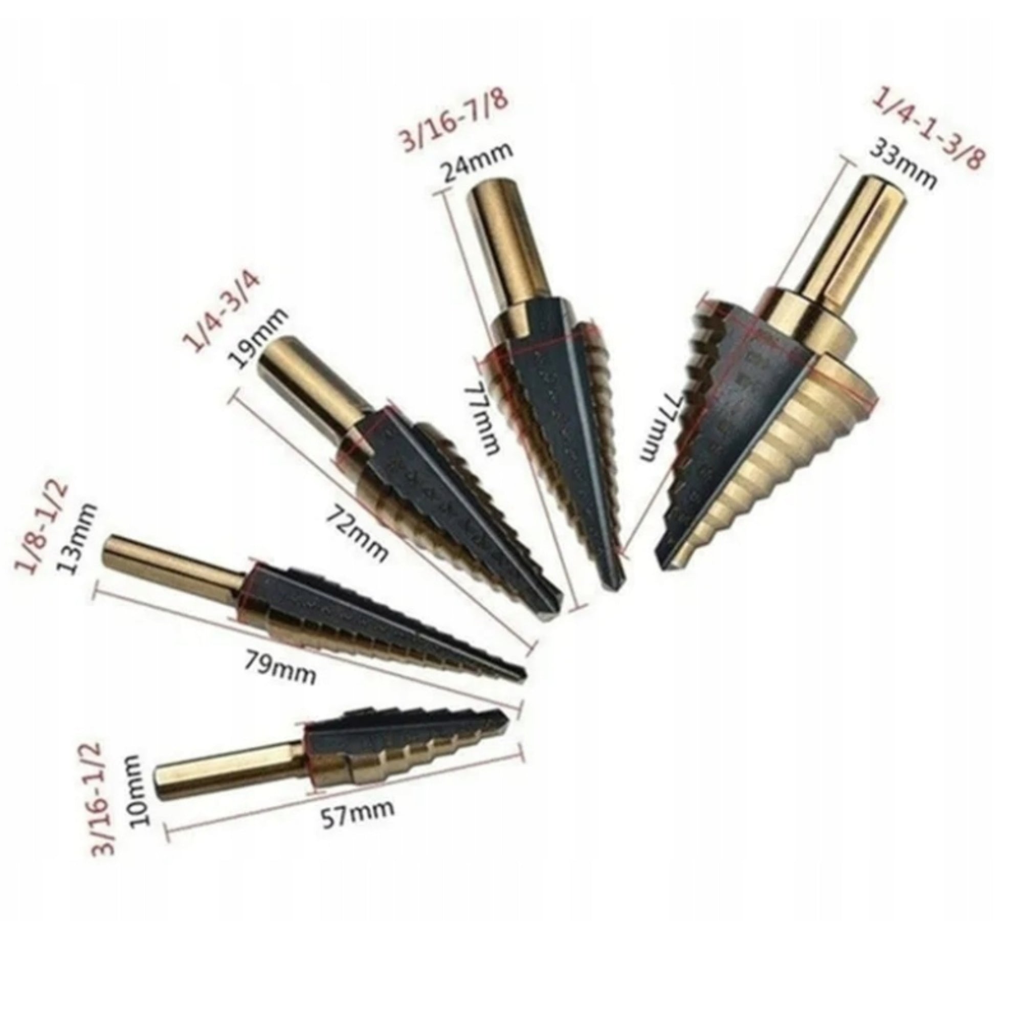 CHRISTMAS TREE CONICAL DRILL BITS STEP HSS 5 PCS SET FOR ALUMINUM TITANIUM Brand no brand
