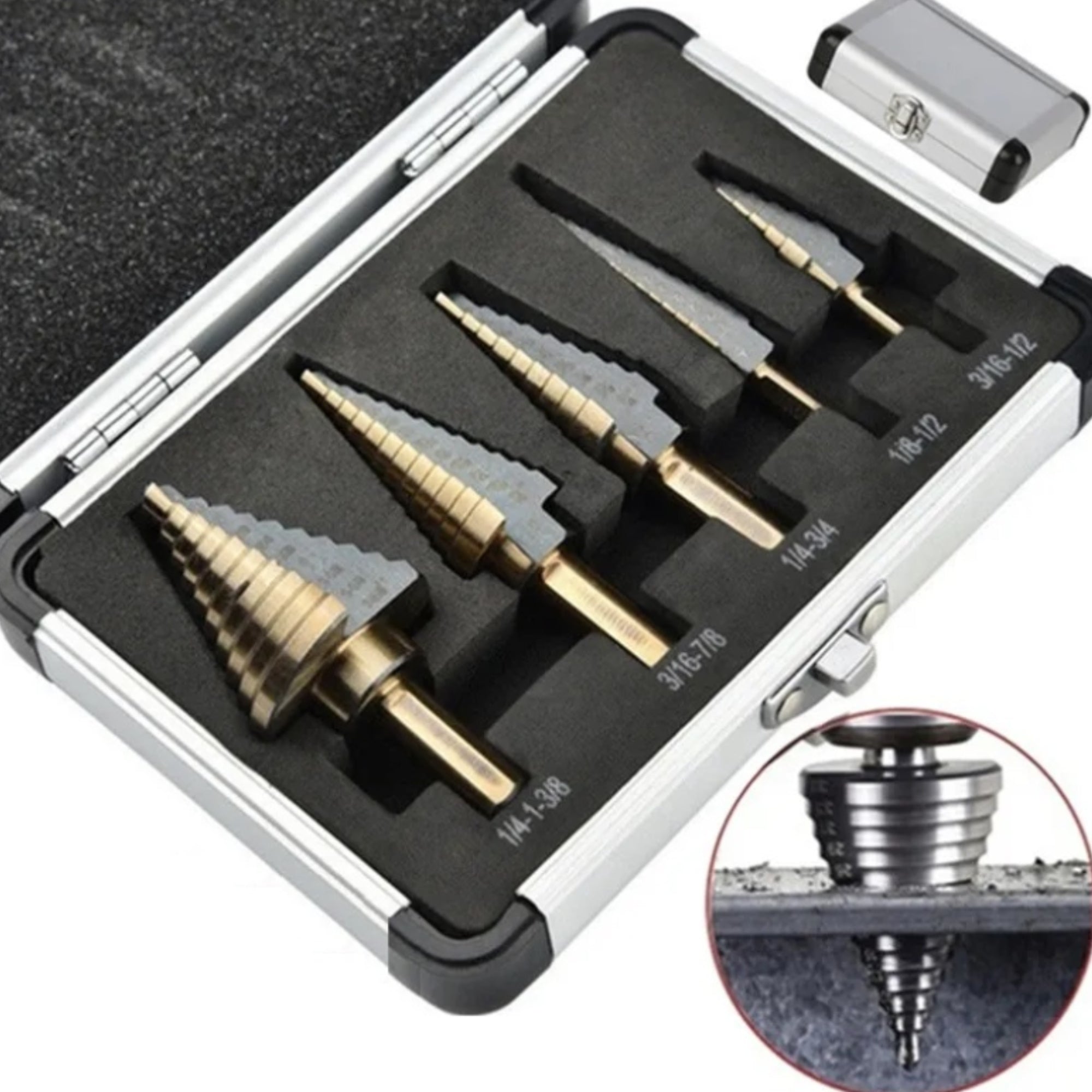 CHRISTMAS TREE CONICAL DRILL BITS STEP HSS 5 PCS SET FOR ALUMINUM TITANIUM Mounting type conical