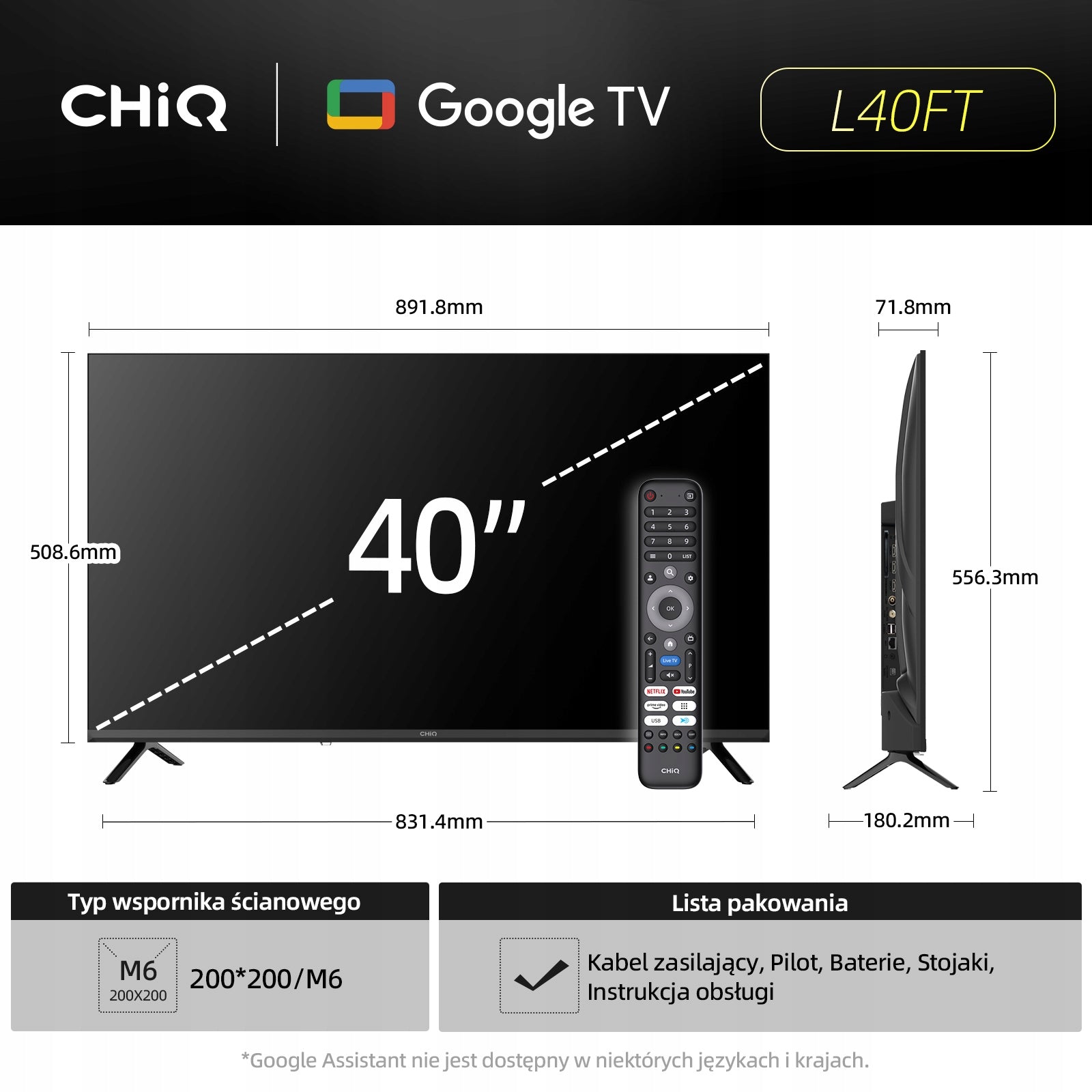 CHiQ Google TV LED 40 inch FHD 60HZ Smart TV L40FT Packaging status original
