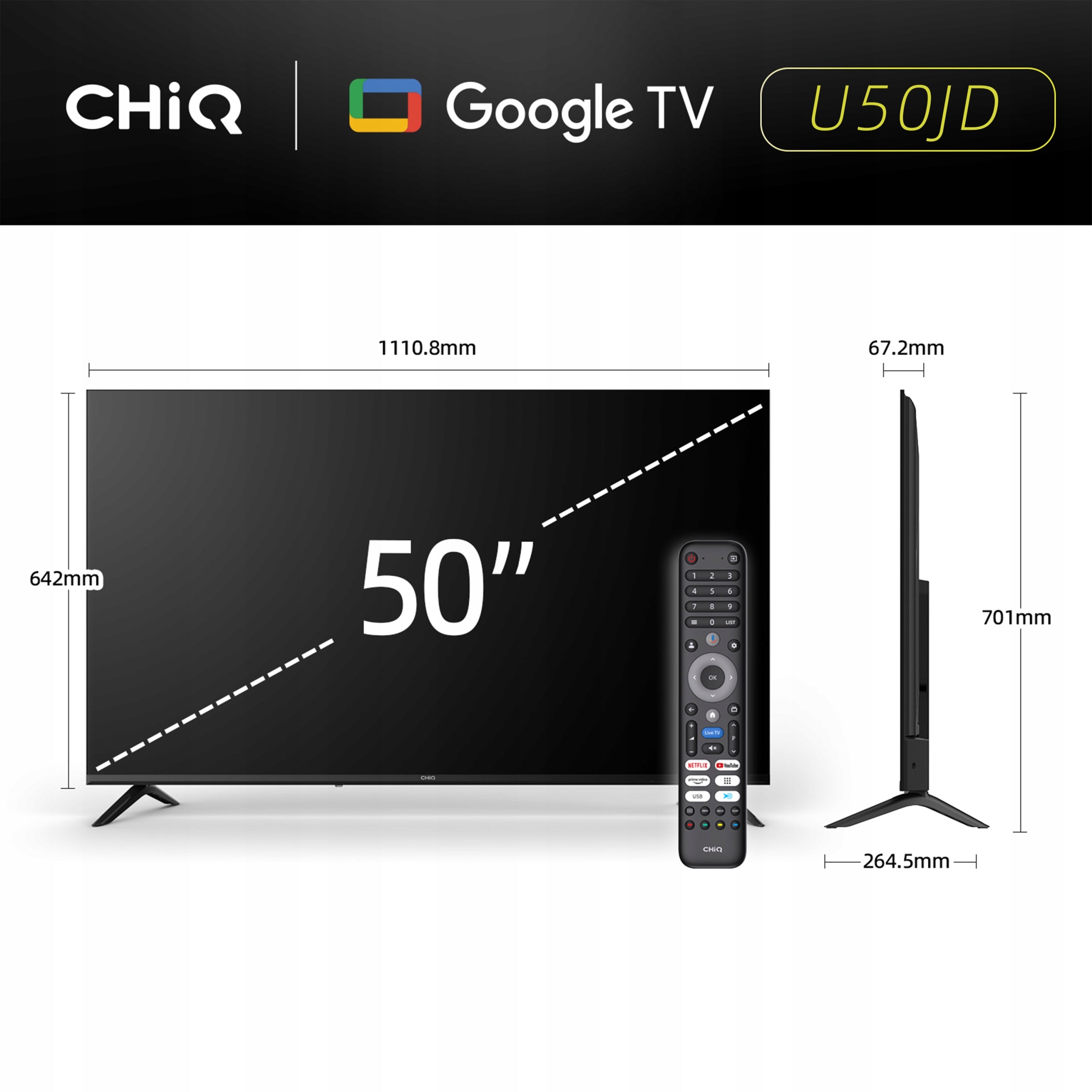 CHiQ Google TV LED 50 inch 4K UHD 60HZ Smart TV U50JD Packaging status original