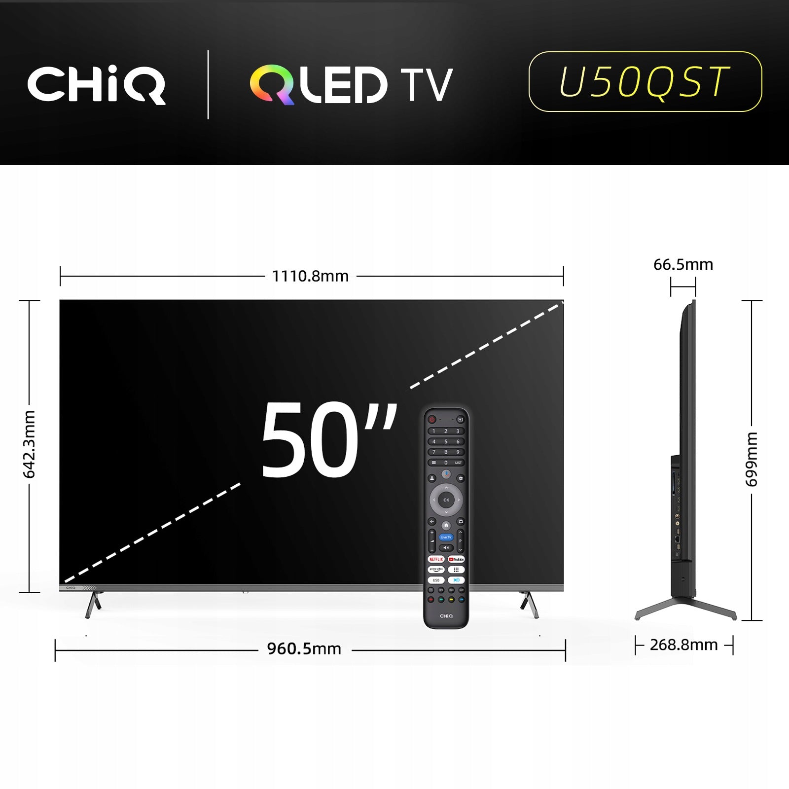 CHiQ Google TV QLED 50 inch 4K UHD 60HZ Smart TV U50QST Packaging status original