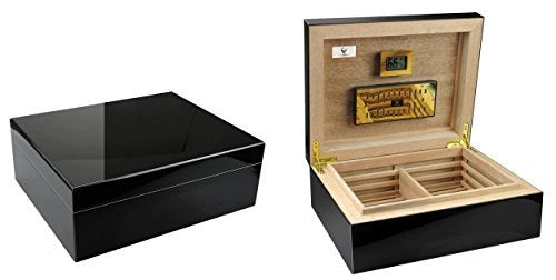 CIGAR HUMIDOR BLACK WOODEN FOR 100 PIECES DIGITAL METAL HYGROMETER Brand no brand