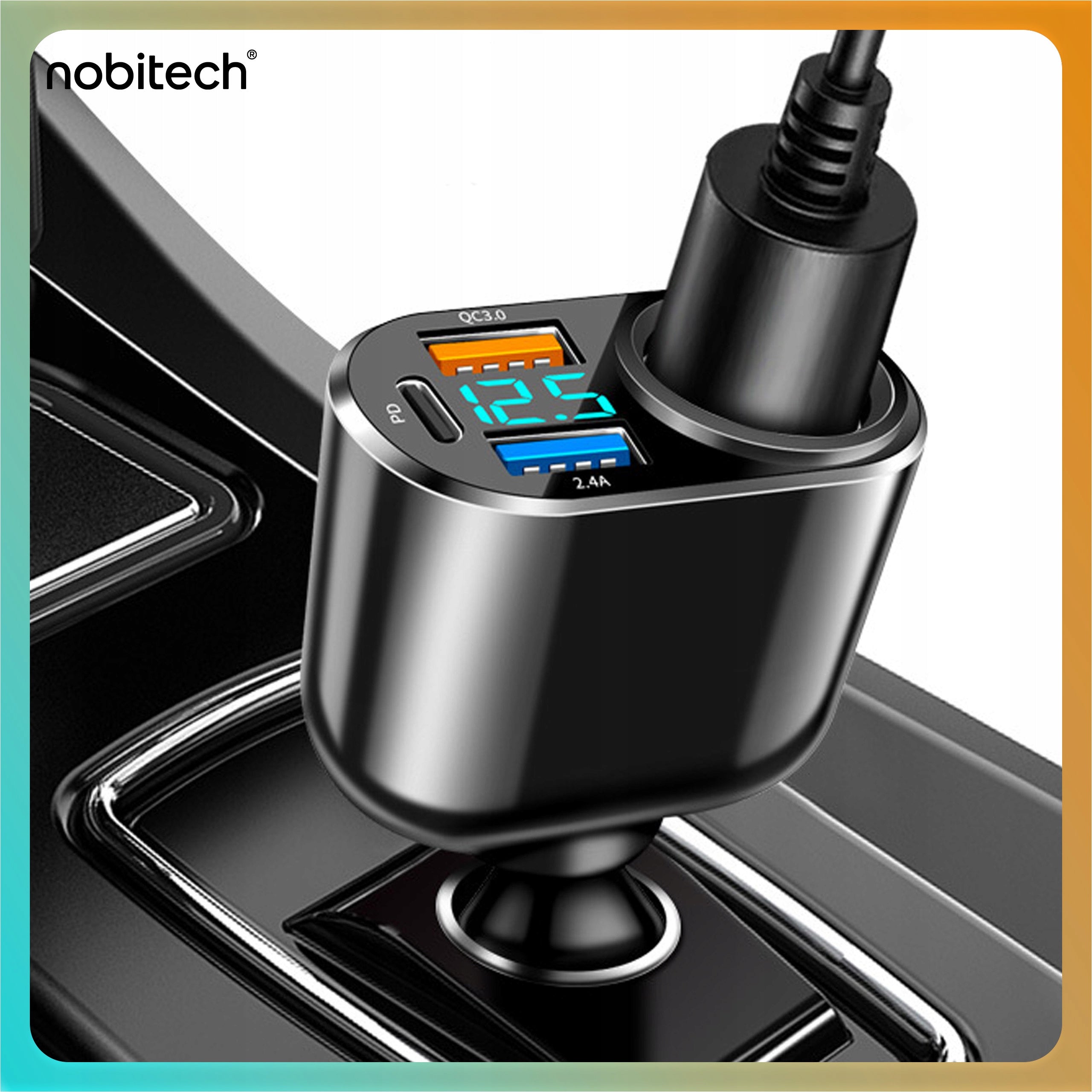 CIGARETTE LIGHTER DISTRIBUTOR CAR CHARGER POWERFUL USB-C 2xUSB DISPLAY Manufacturer Nobitech