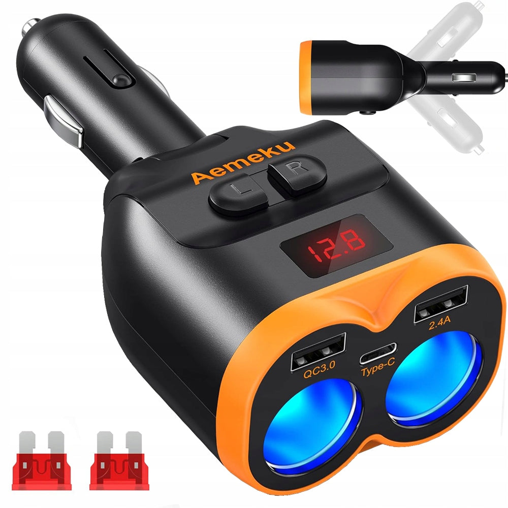 CIGARETTE LIGHTER SOCKET SPLITTER 12-24V 2xUSB-A 1xUSB-C QC 3.0 80W CHARGER