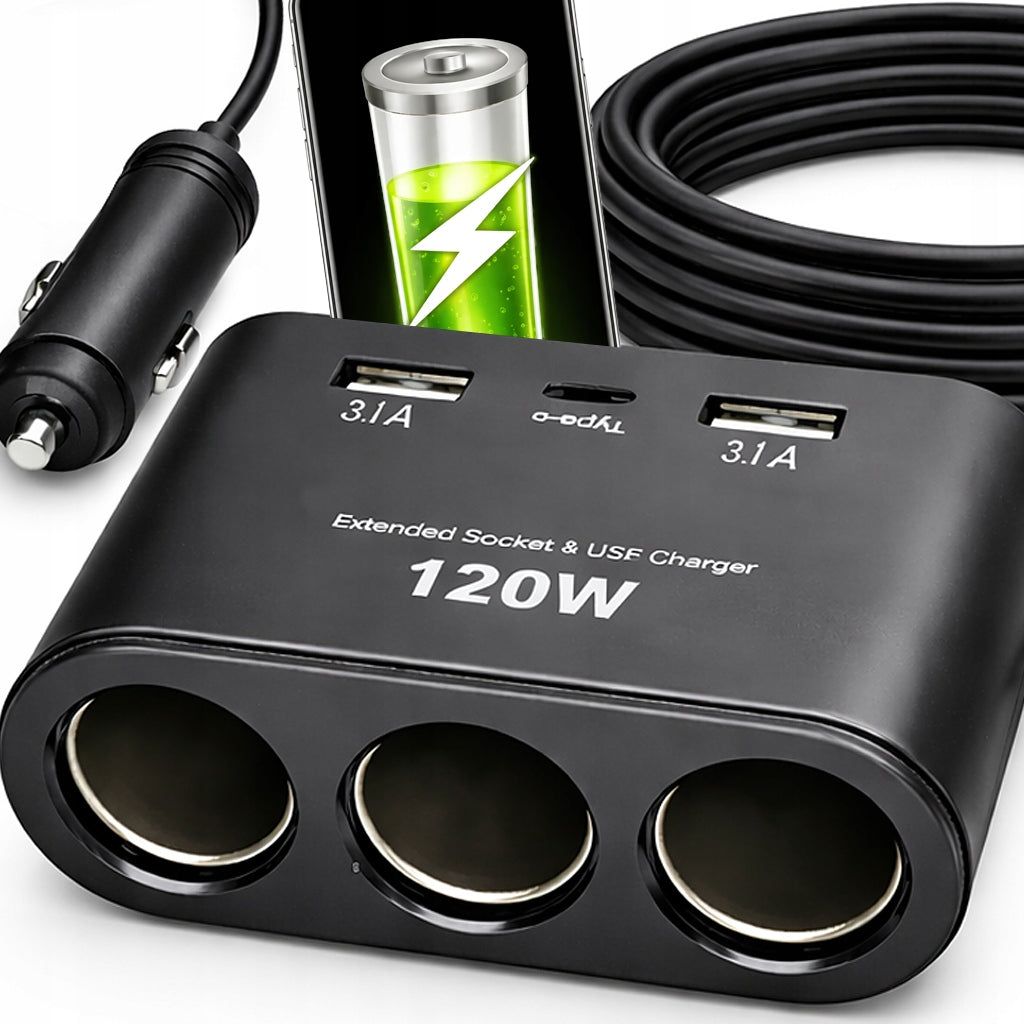 CIGARETTE LIGHTER SOCKET SPLITTER CAR SPLITTER CHARGER USB-C QC