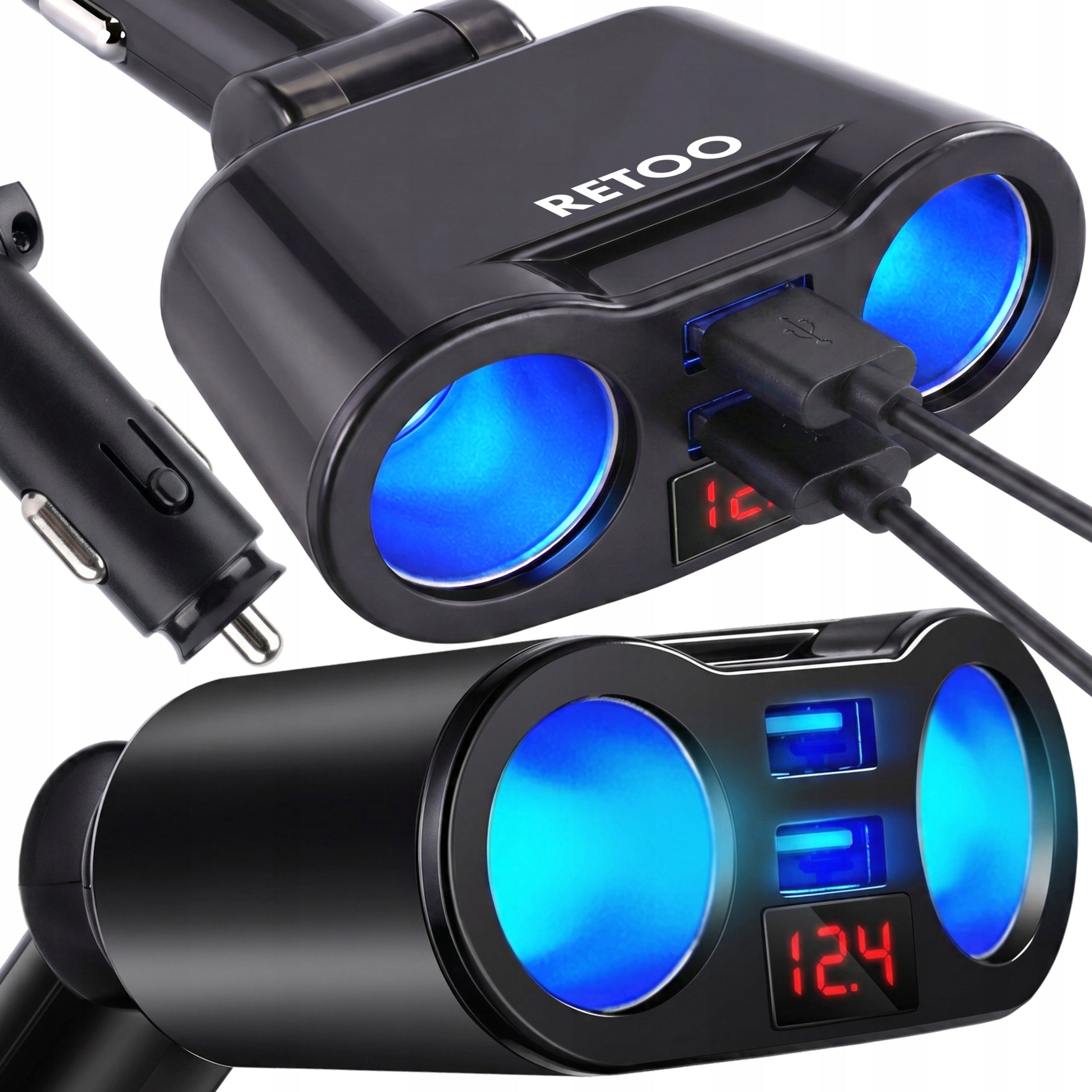 CIGARETTE LIGHTER SOCKET SPLITTER USB VOLTMETER CHARGER 2 USB PORTS