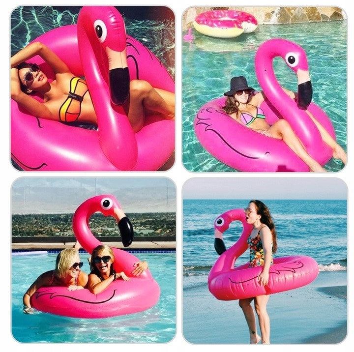 CIRCLE INFLATABLE FLAMINGO 90CM FOR SWIMMING WATER POOL MATTRESS BEACH PONTOON XL Color pink
