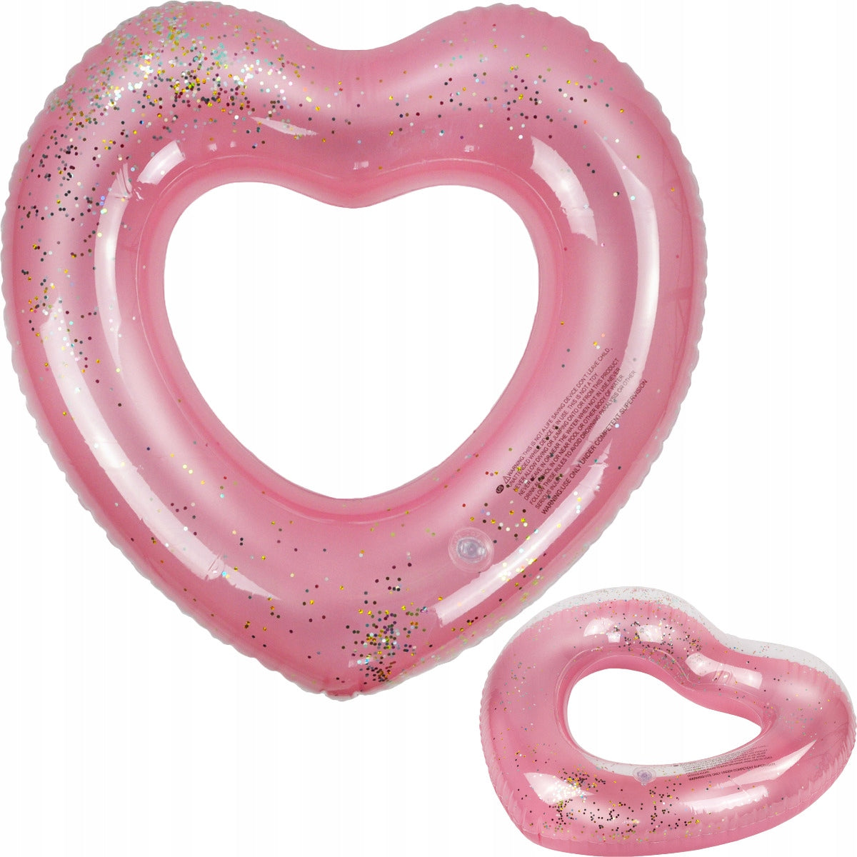 CIRCLE INFLATABLE HEART PINK WITH SEQUINS FOR SWIMMING WITH GLITTER FOR BEACH POOL