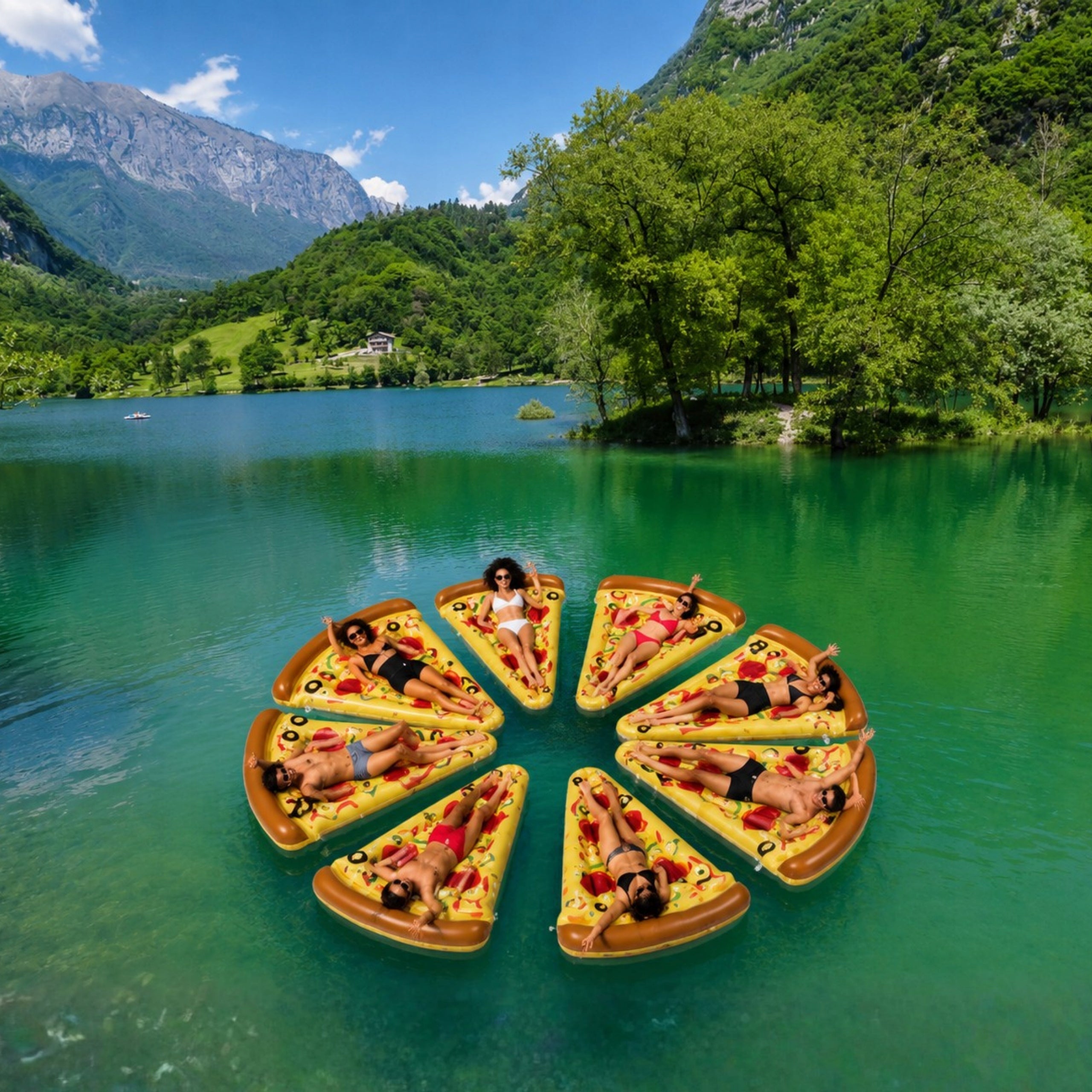 CIRCLE INFLATABLE SWIMMING POOL MATTRESS INFLATABLE PIZZA LARGE 160CM Manufacturer code materac do opalania pizza basenowy plażowy