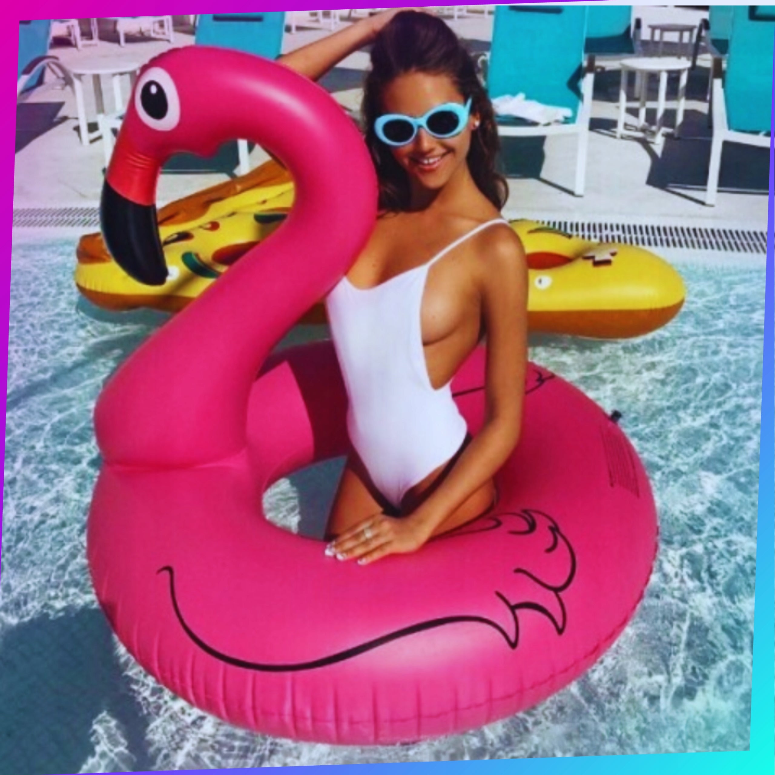 CIRCLE INFLATABLE SWIMMING POOL WATER WHEEL LARGE FLAMINGO MATTRESS 120CM Packaging status original