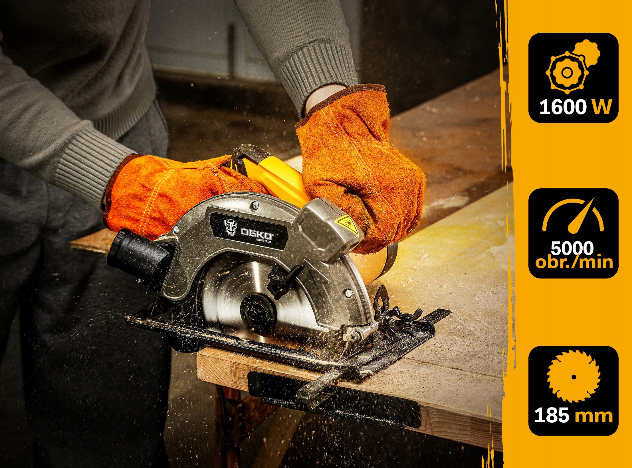 CIRCULAR SAW HAND SAW FOR WOOD 1600W BLADE 185MM DEKO Saw bore diameter 20 mm