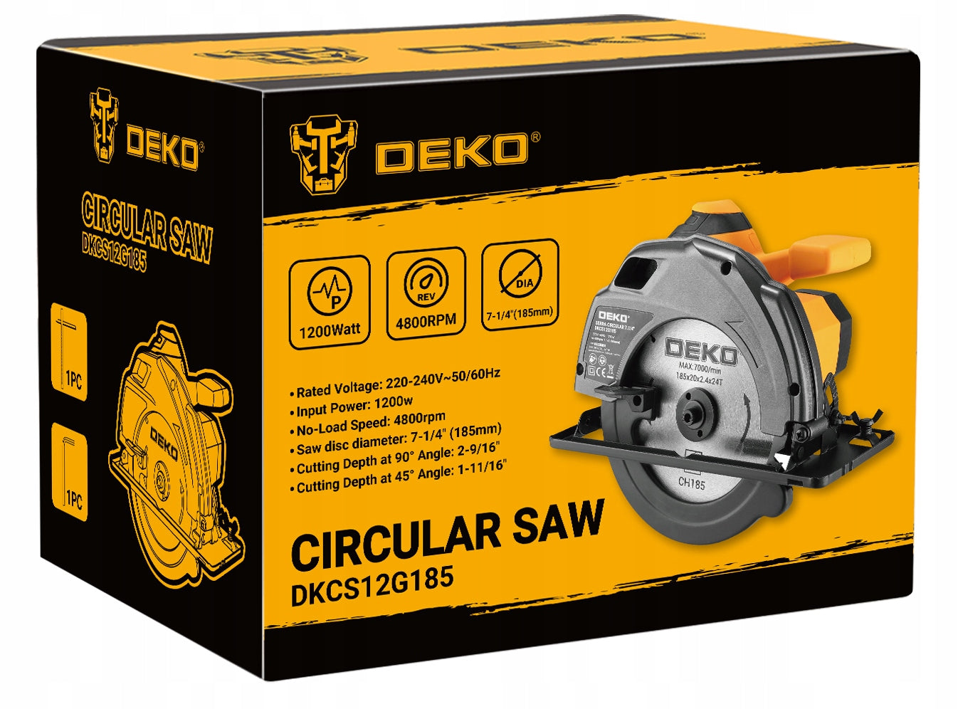 CIRCULAR SAW MANUAL WOOD SAW 1200W BLADE 185MM DEKO Saw bore diameter 20 mm