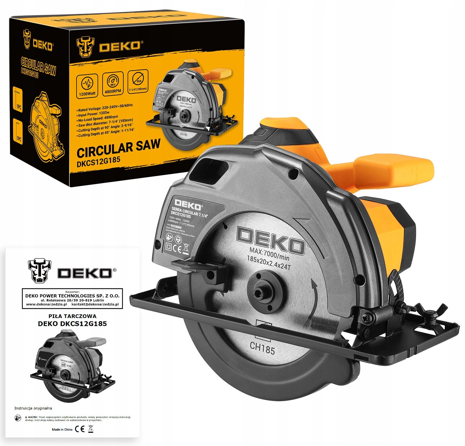 CIRCULAR SAW MANUAL WOOD SAW 1200W BLADE 185MM DEKO Series piła tarczowa Industrial