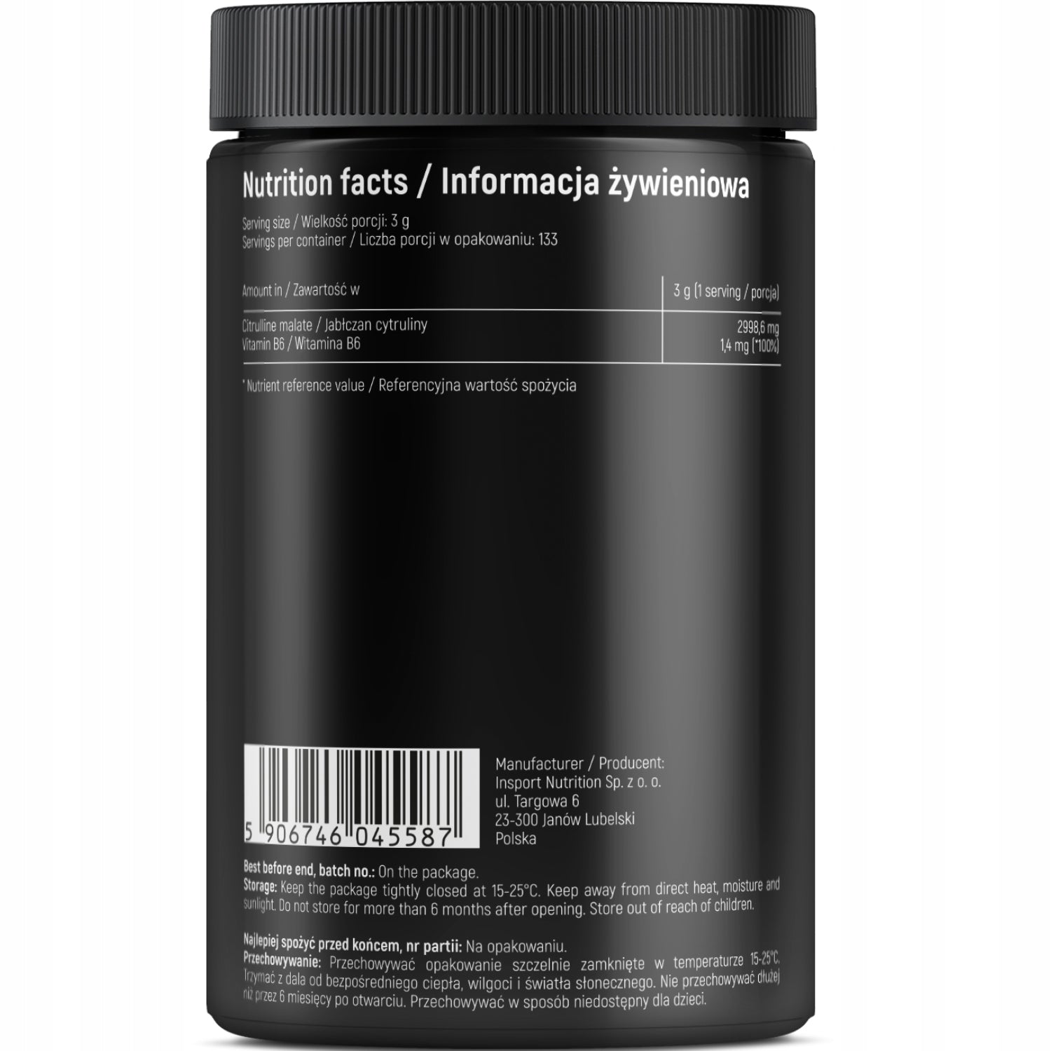 CITRULLINE 400g CITRULLINE MALATE CITRULLINE PURE | INSPORT Manufacturer code JABŁCZAN CYTRULINY REGENERACJA WYTRZYMAŁOŚĆ