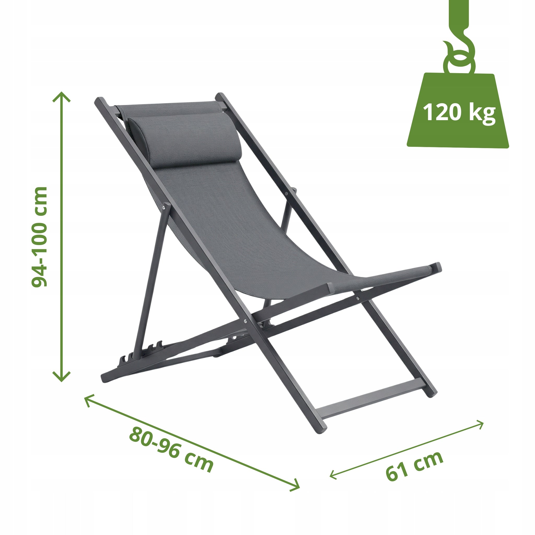 CLASSIC BEACH LOUNGER FOLDING WITH CUSHION STEEL FRAME GREY Frame material steel