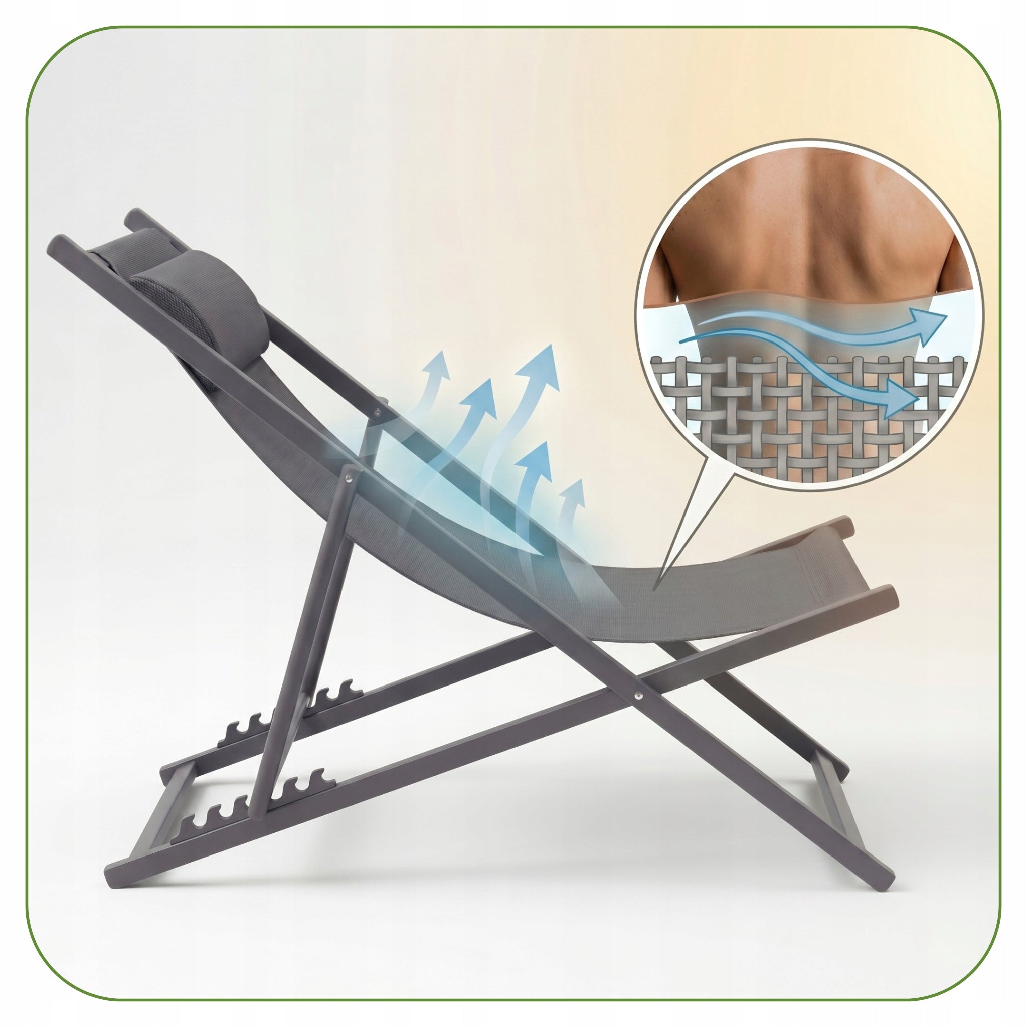 CLASSIC BEACH LOUNGER FOLDING WITH CUSHION STEEL FRAME GREY Kind sunbed