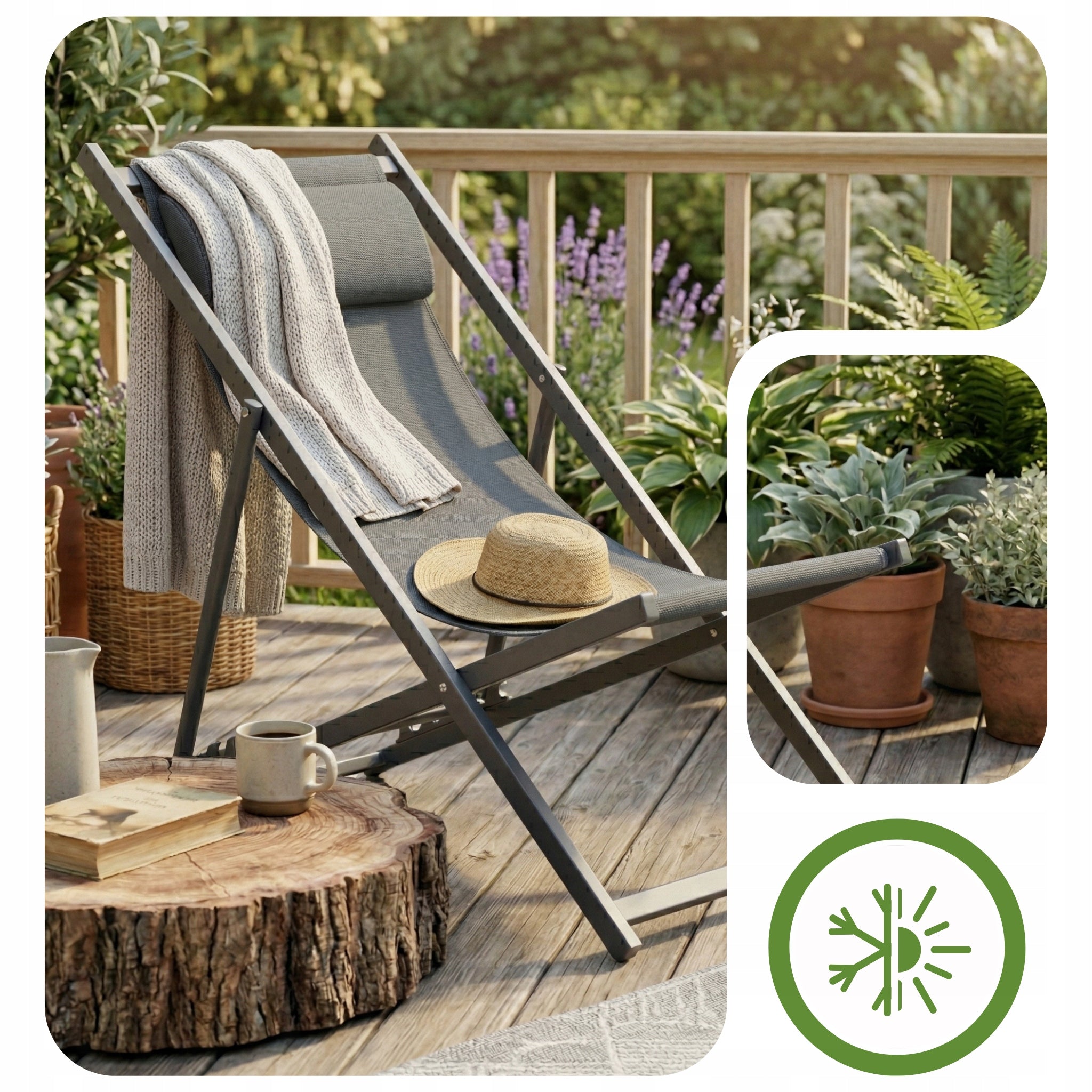 CLASSIC BEACH LOUNGER FOLDING WITH CUSHION STEEL FRAME GREY Manufacturer code 5905842544055