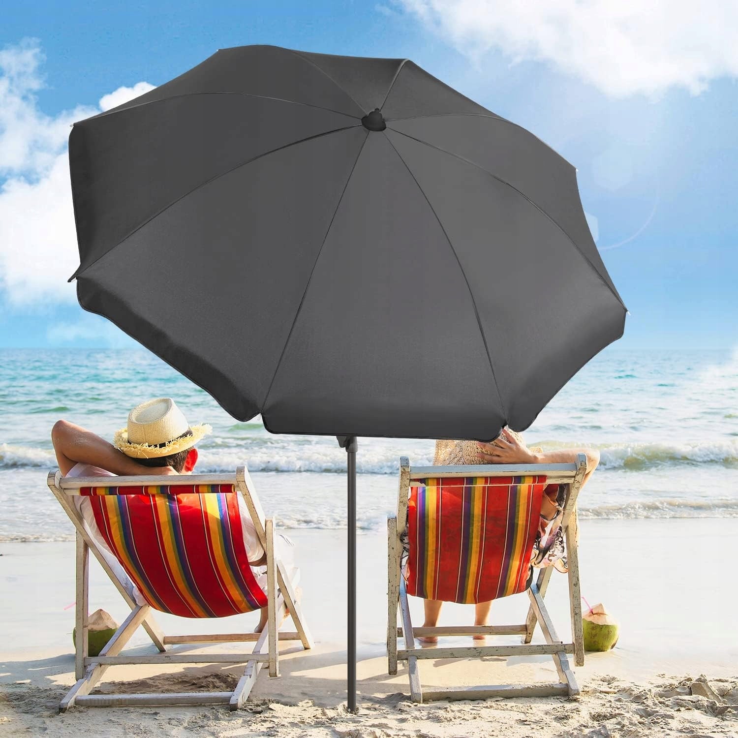 CLASSIC BEACH UMBRELLA GARDEN SEKEY GREY DARK 180 CM Color gray