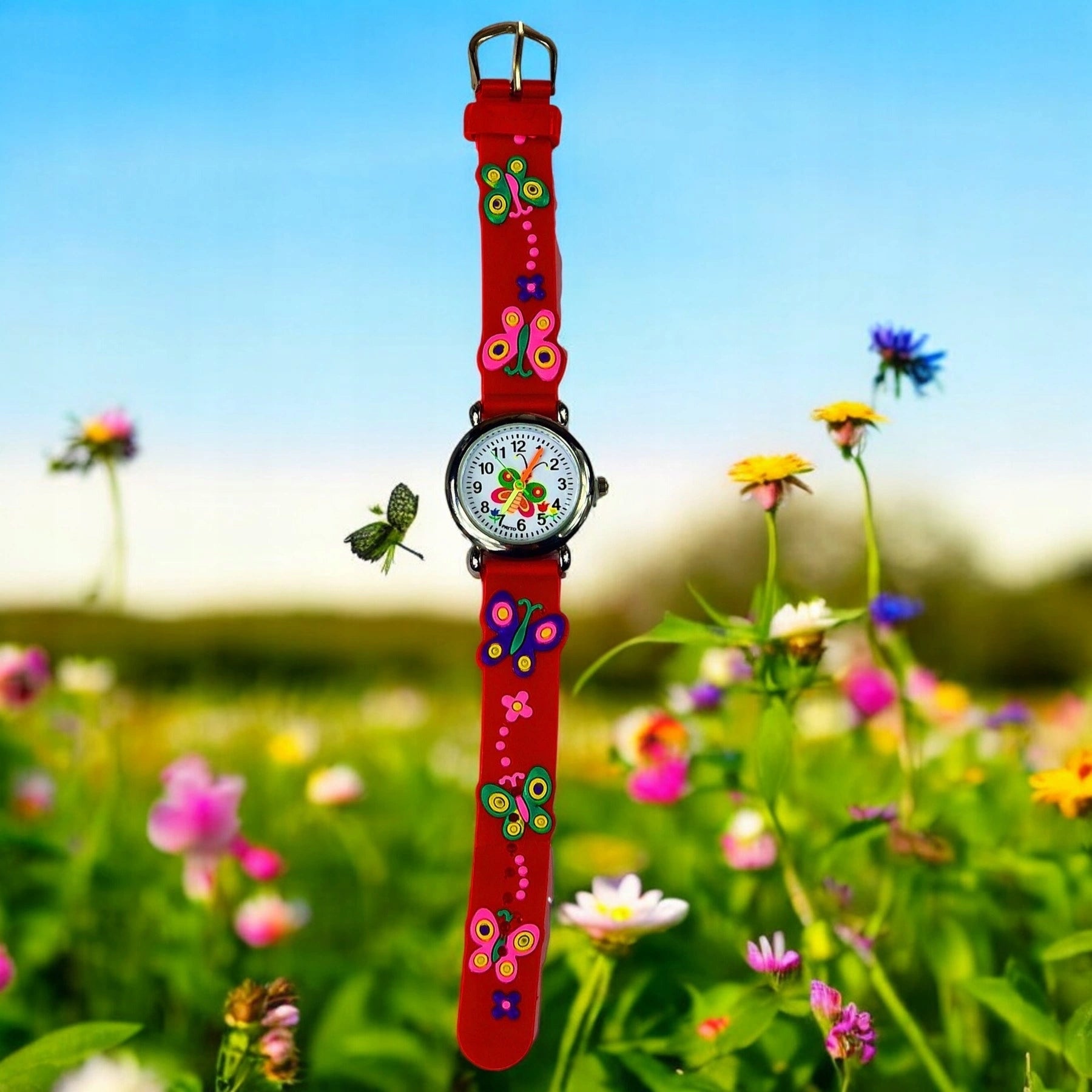 CLASSIC CHILDREN'S WATCH BUTTERFLIES RED EDUCATIONAL FOR GIFT Brand Kurren