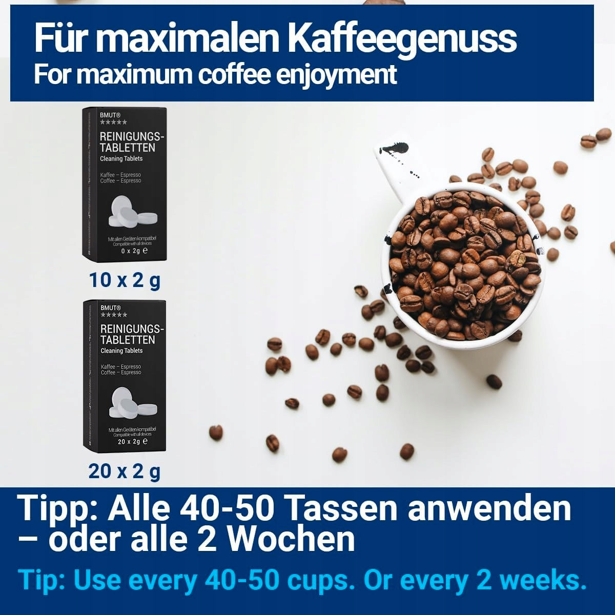 CLEANING TABLETS FOR COFFEE MACHINES 10 TABLETS WITHOUT PHOSPHATES Brand LA