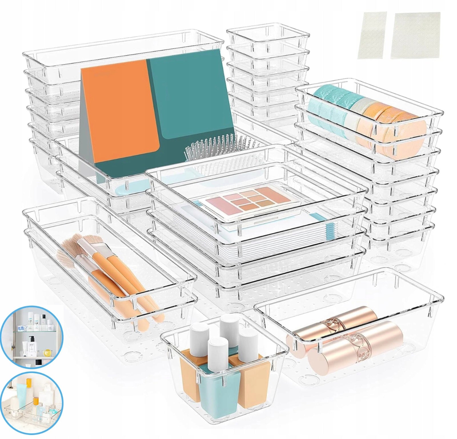 CLEAR PLASTIC DRAWER ORGANIZERS - 36 PIECES