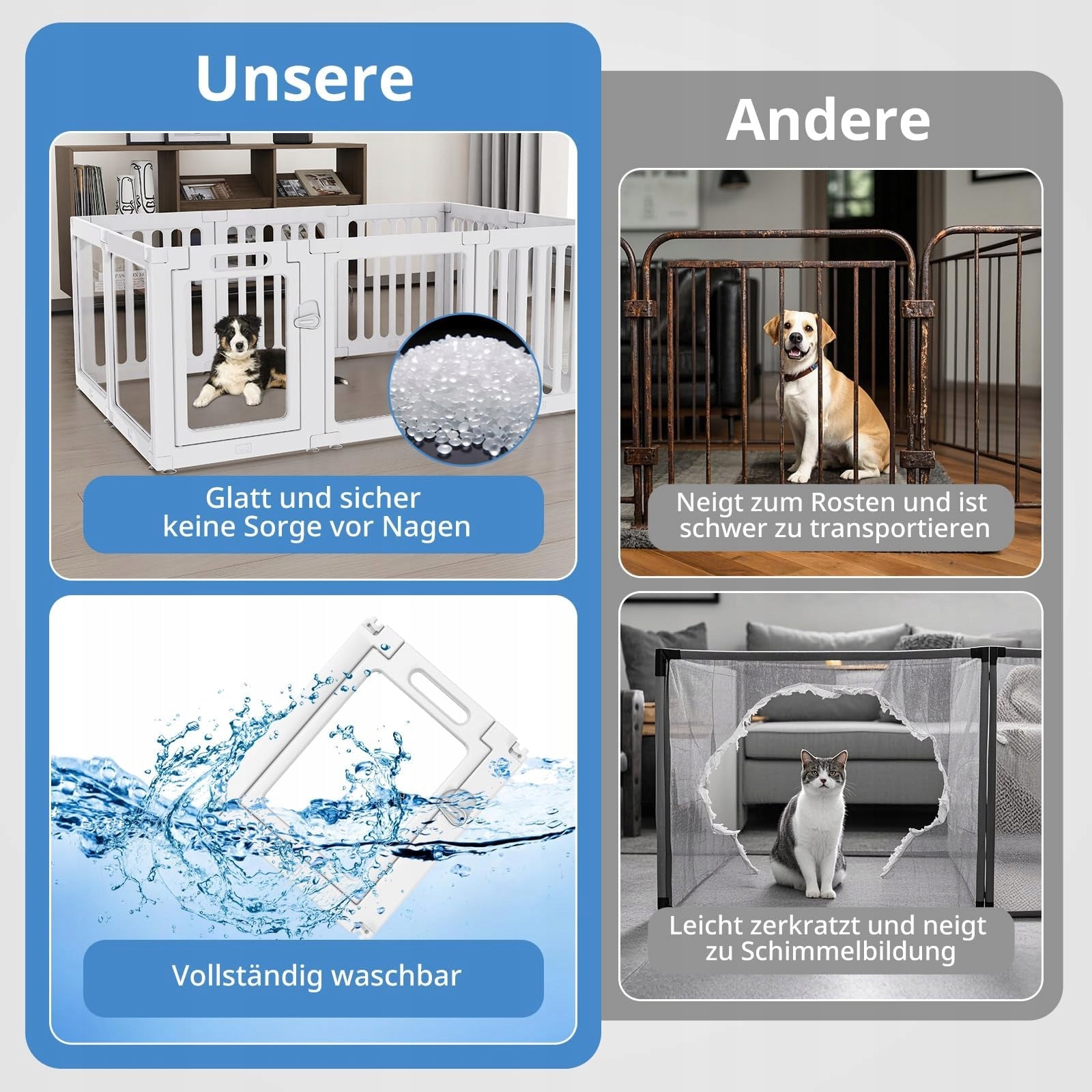 CLEAR PLAYPEN FOR BABY DOG ACRYLIC 10 PANELS EASY INSTALLATION 150X100 Kind playpen