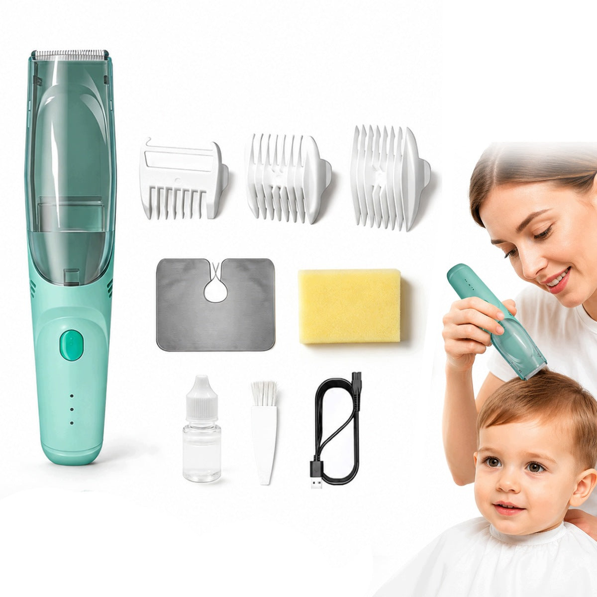 CLIPPER CHILDREN SHAVING HAIR PULLING HAIR QUIET GREEN