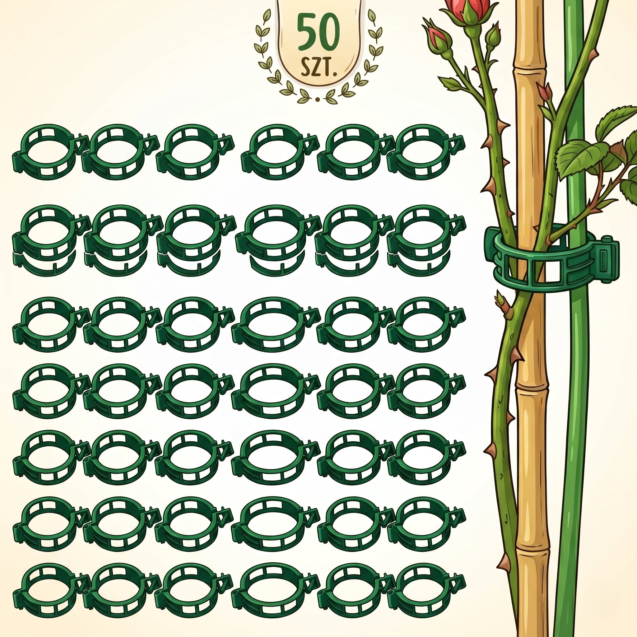 CLIPS CLASPS GARDEN HANDLES TOMATO CLIPS STEMS 50 PIECES Color green