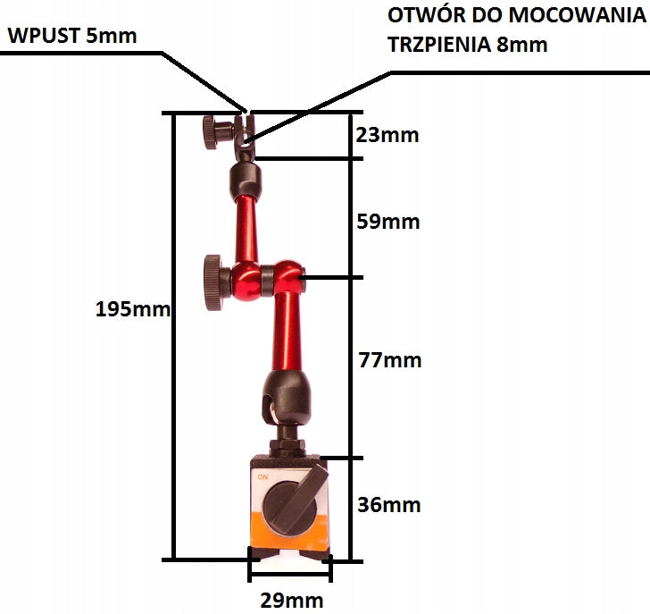 CLOCK SENSOR + DIATEST + TRIPOD HOLDER MAGNETIC BASE MINI Manufacturer code CZUJNIK 0-10+ DIATEST 0,8+ PODSTAWA MINI