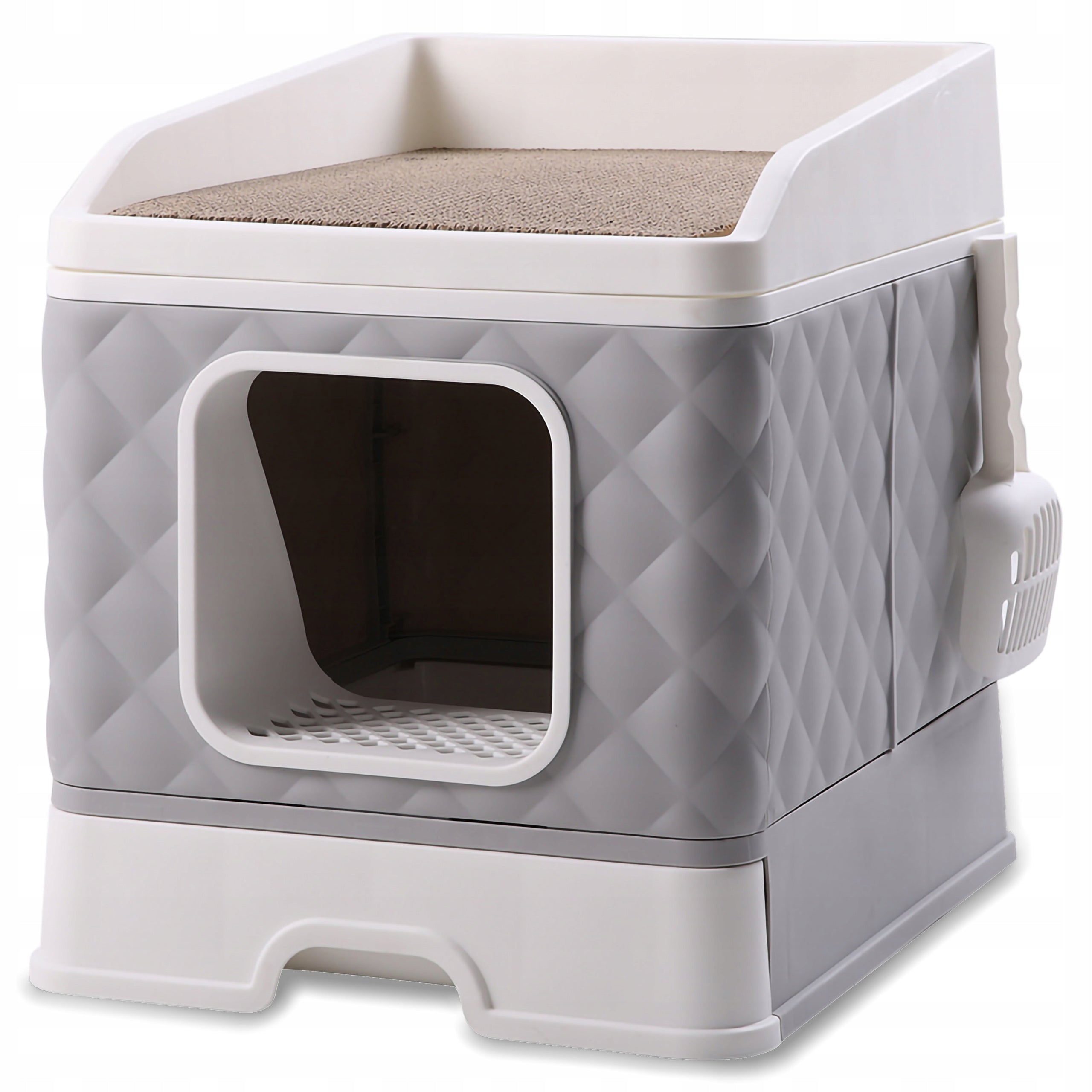 CLOSED CAT LITTER BOX WITH PULL-OUT DRAWER AND SPATULA