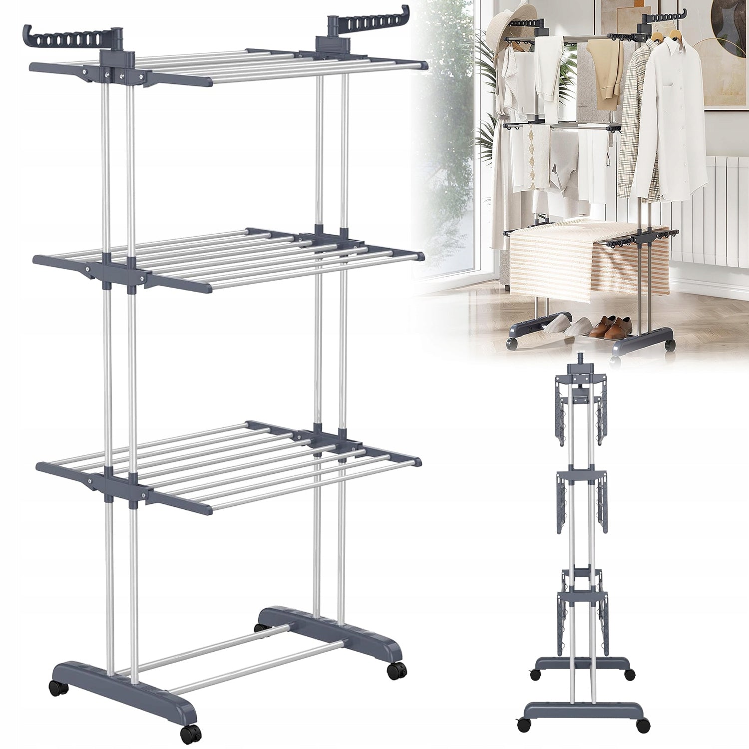 CLOTHES HANGER SET UP, SAVES SPACE,FOR TOWELS AND SOCKS