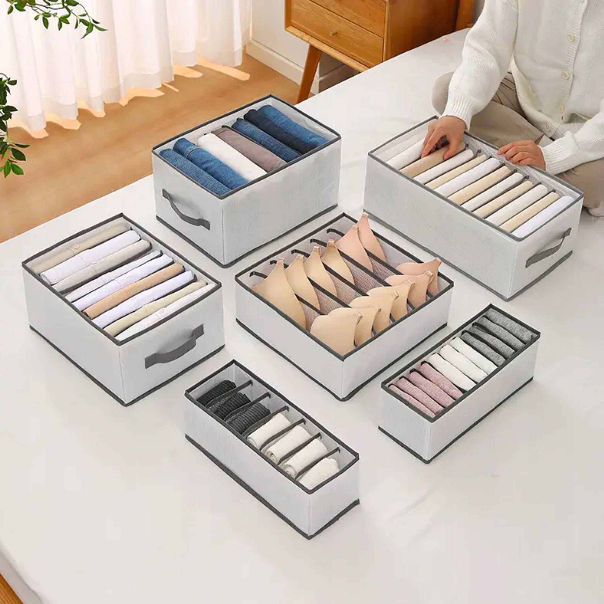CLOTHES ORGANIZER FOR CLOSET DRAWER SEPARATOR WHITE 6 COMPARTMENTS Packaging status original