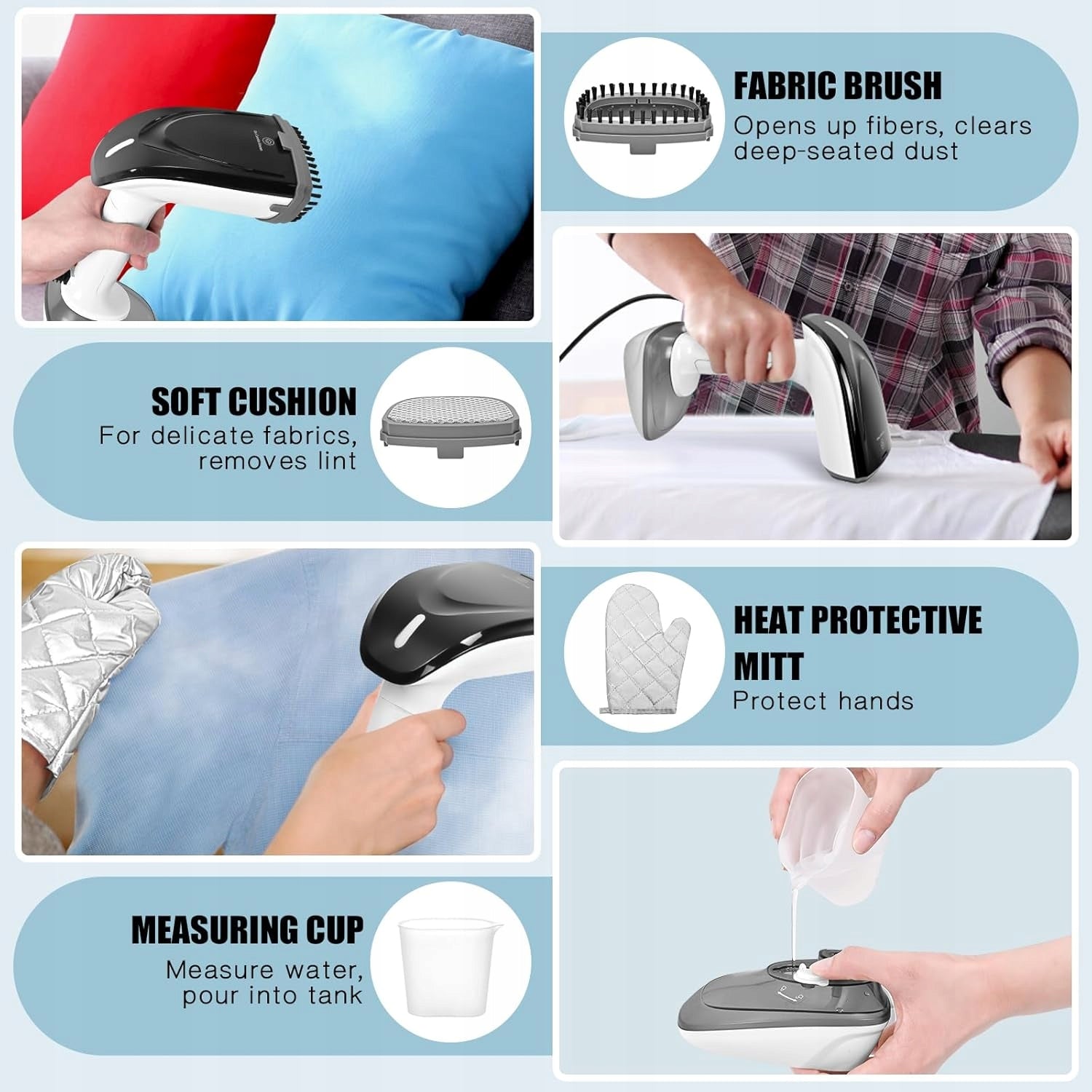 CLOTHES STEAMER 2IN1 1800W CERAMIC FOOT 25G/MIN TANK 300ML LED Dominant color white