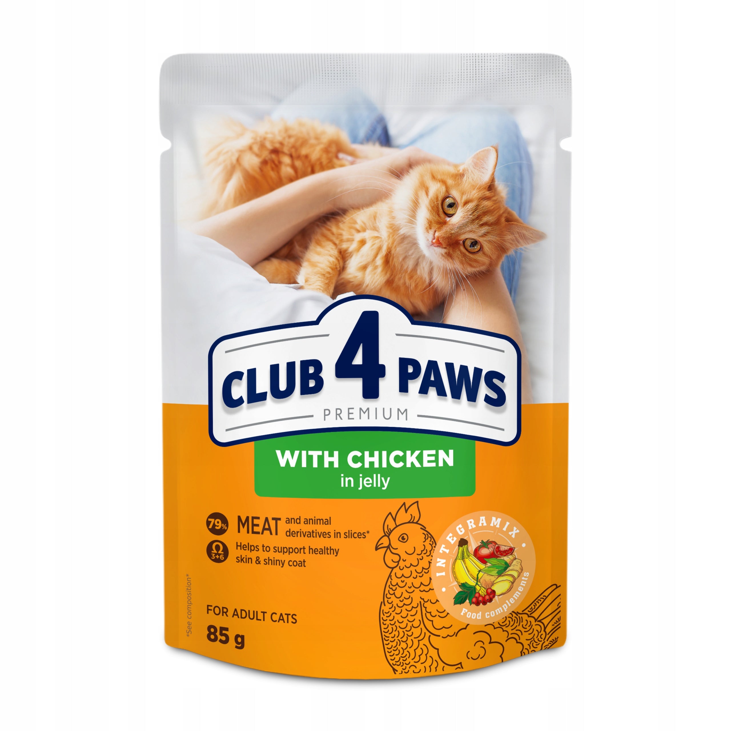 CLUB 4 PAWS Premium Adult Cat Wet Food Chicken in Jelly 24x85g Packaging status original