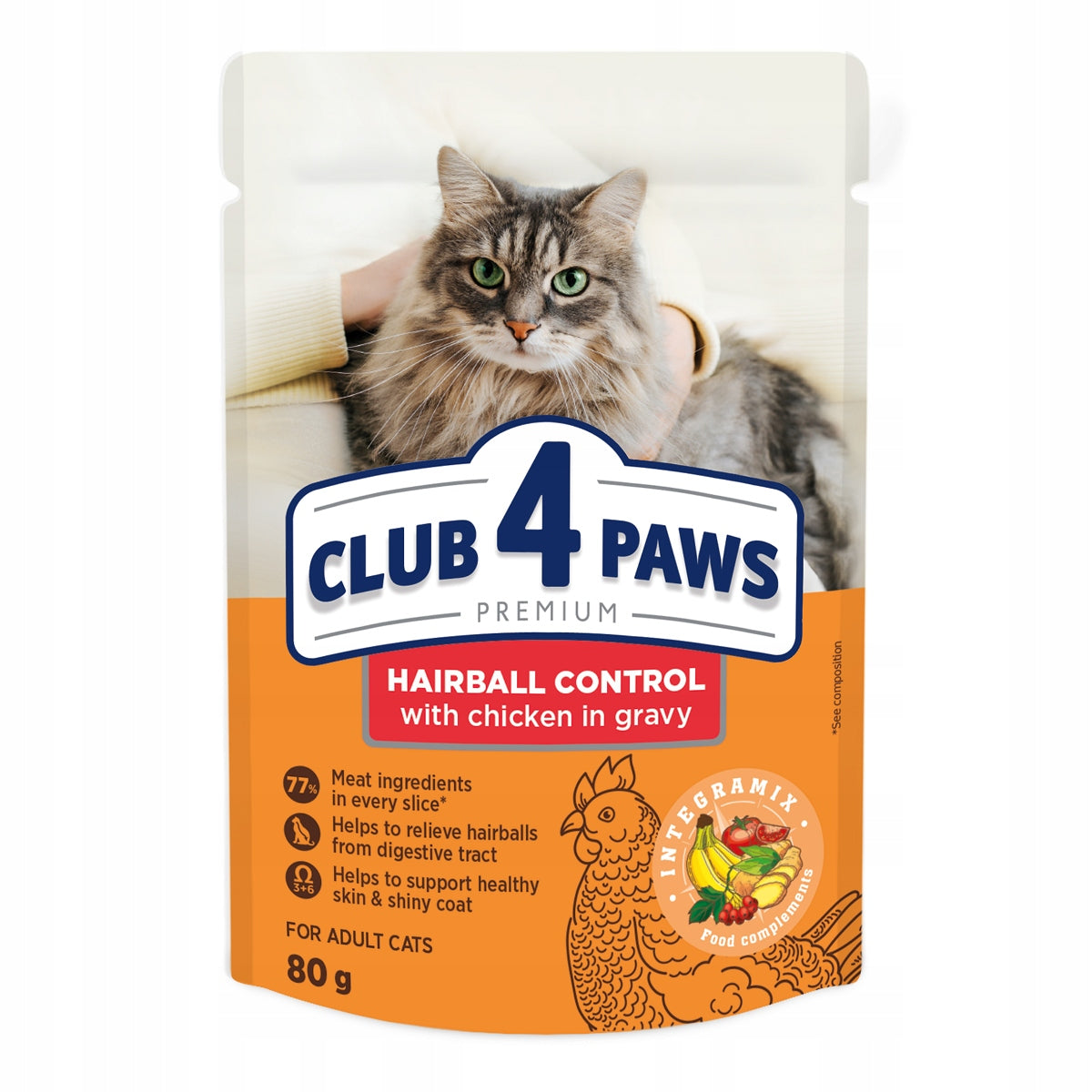 CLUB 4 PAWS Premium Hairball control wet cat food chicken in sauce