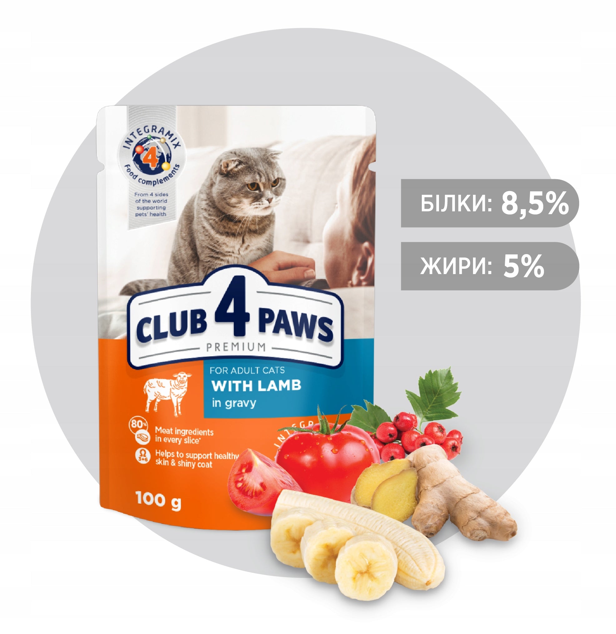 CLUB 4 PAWS Premium Wet Cat Food with Lamb in Sauce 100 g Manufacturer code 4820215364270