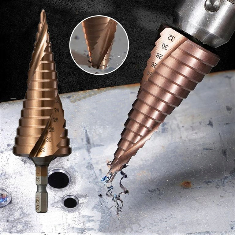 COBALT DRILL BITS STEP CONICAL FOR METAL STEEL SET HSS-Co 3 pieces Mounting type hexagonal