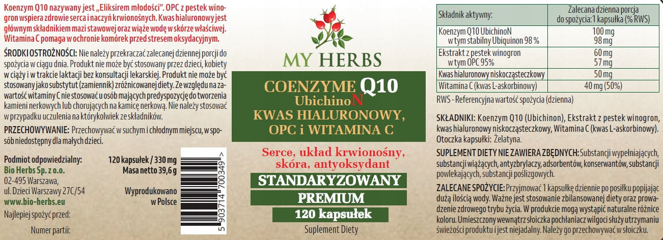 COENZYME Q10 PREMIUM + OPC + HYALURONIC ACID + VITAMIN C 120 capsules Medical device no