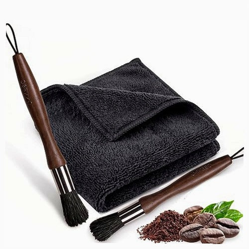 COFFEE CLEANING BRUSHES SET OF 2 WALNUT BARISTA WOOD