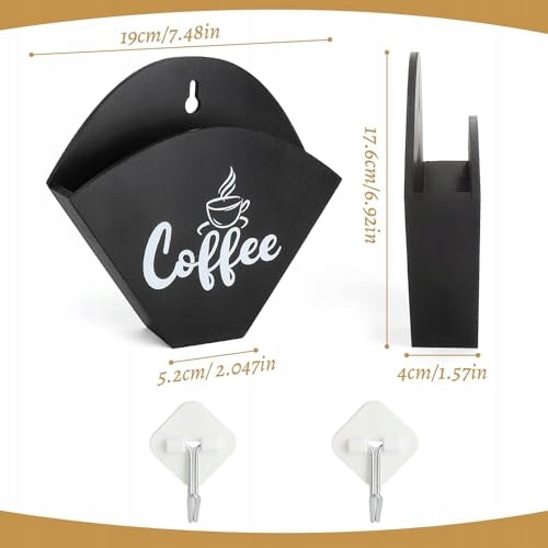 COFFEE FILTER HOLDER WALL MOUNTED WOODEN BLACK WITHOUT DRILLING wooden Manufacturer code Bez marki