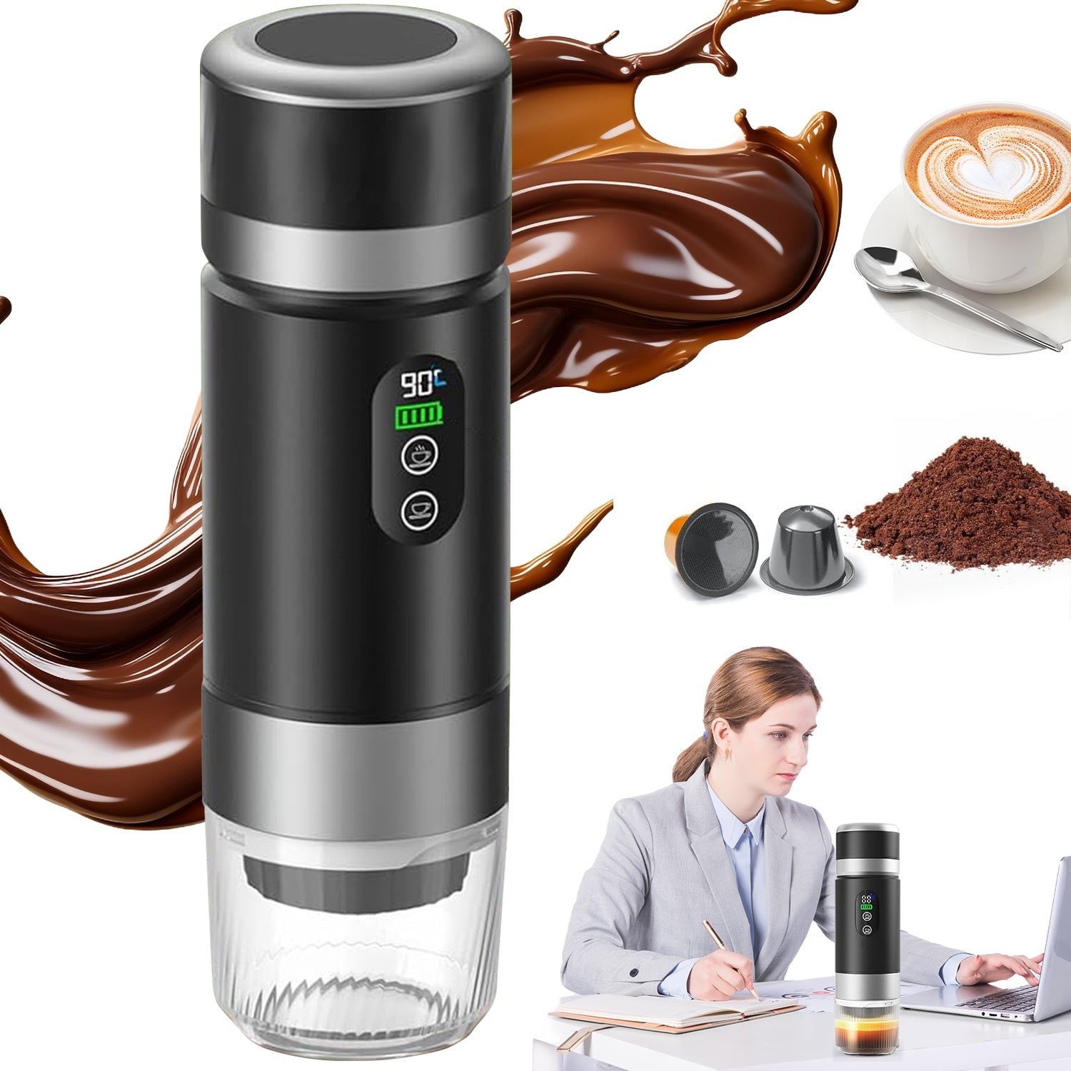 COFFEE MAKER PORTABLE ELECTRIC TRAVEL 20BAR ESPRESS CAPSULES 150ML