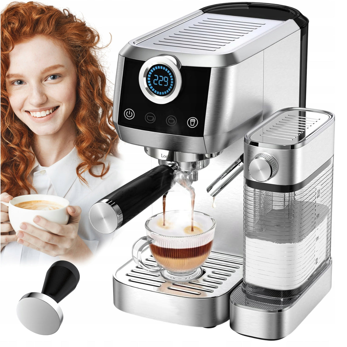 COFFEE MAKER PRESSURE COB MILK FROTHER 1350W 20BAR