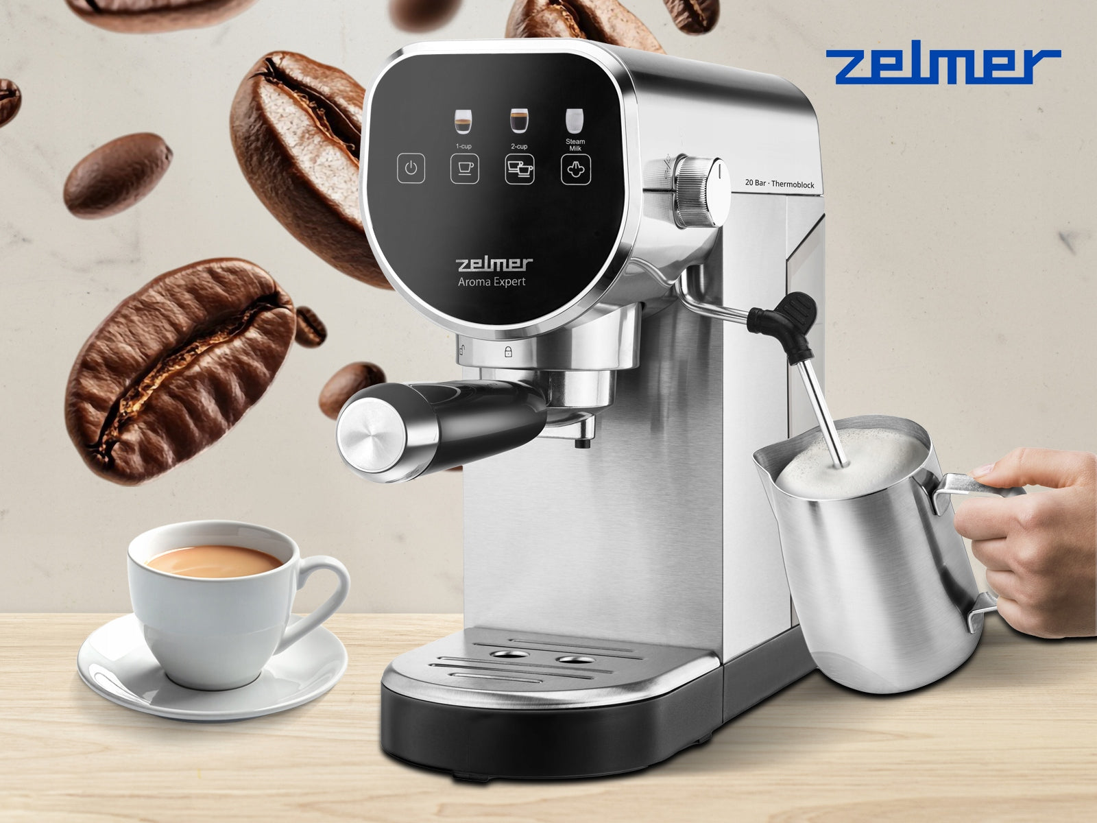 COFFEE MAKER ZELMER FLASK PRESSURE MILK FROTHER 20BAR 1360W Brand Zelmer