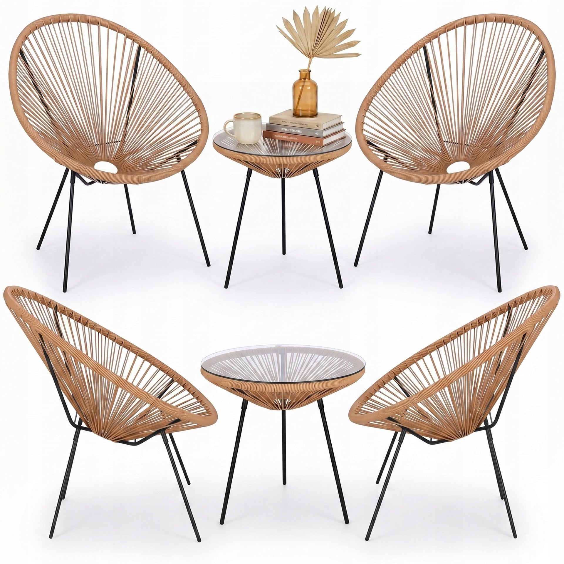 COFFEE SET GARDEN FURNITURE ACAPULCO TABLE +2 CHAIRS BALCONY TERRACE BEIGE Color beige