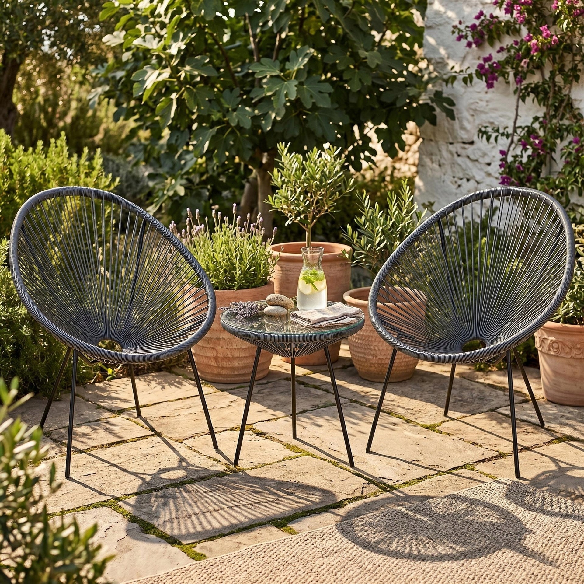 COFFEE SET GARDEN FURNITURE ACAPULCO TABLE + 2 CHAIRS BALCONY TERRACE GREY Packaging status original