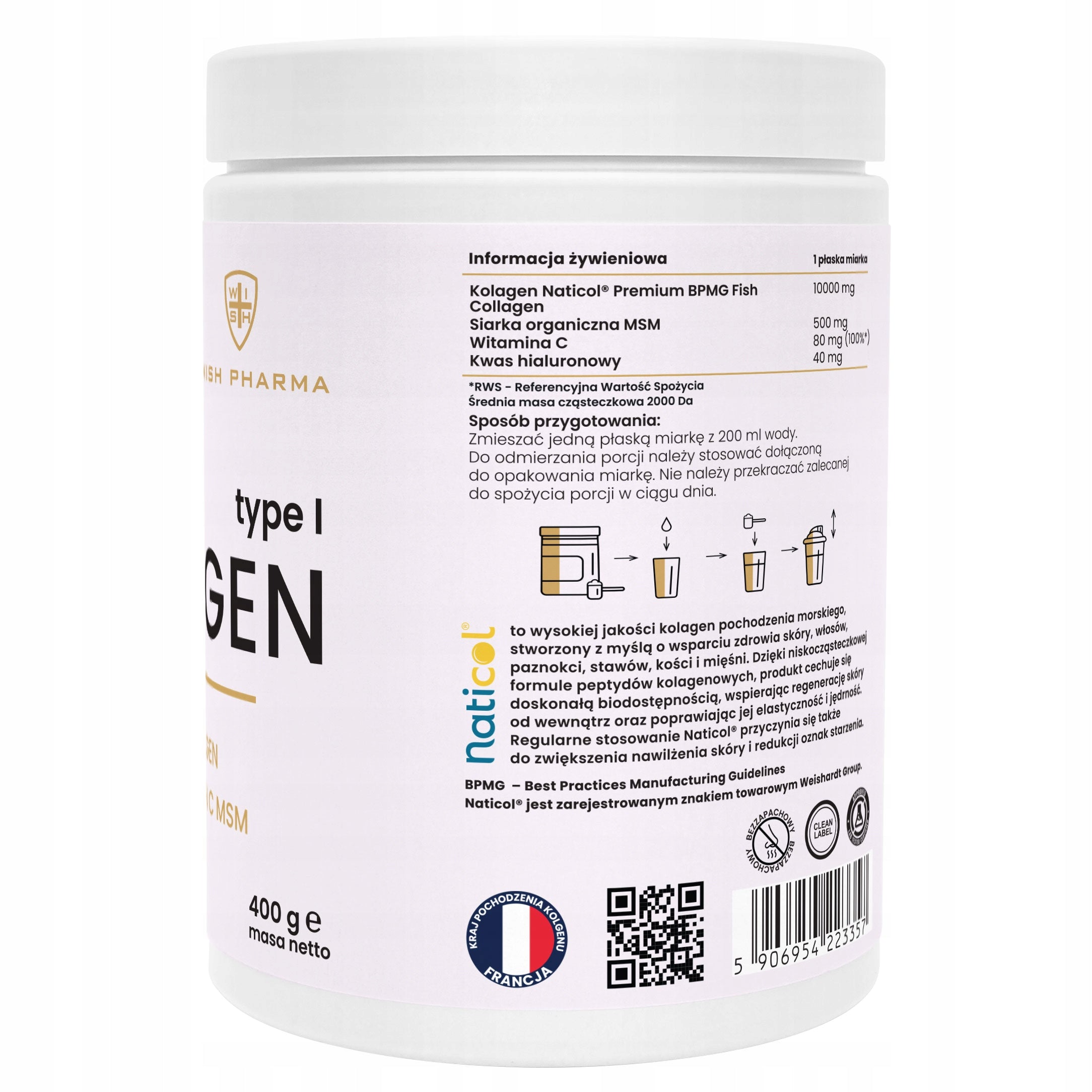 COLLAGEN 10 000 mg Fish Hyaluronic Acid MSM Vitamin C Skin Joints 800 g Brand WISH PHARMA