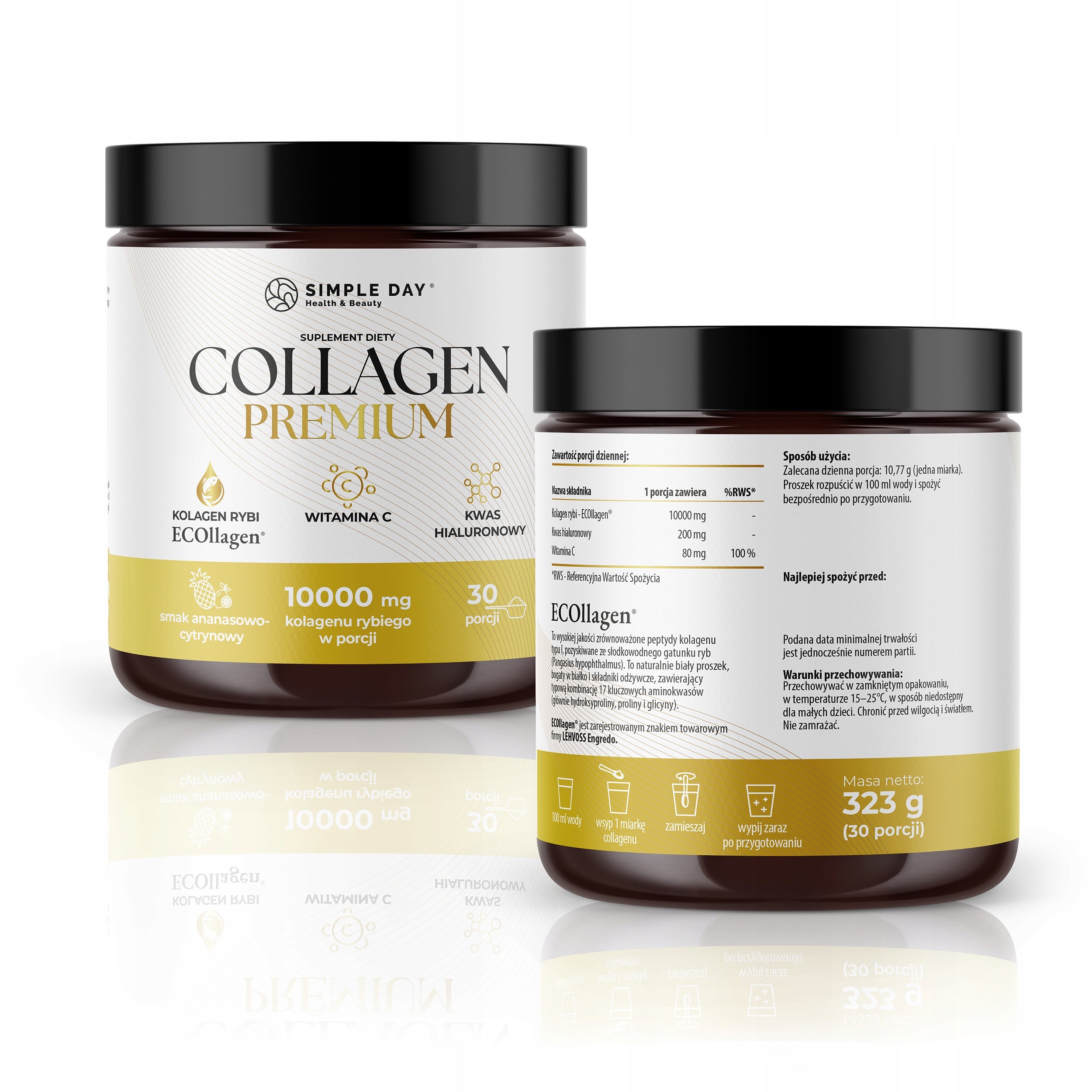 COLLAGEN FISH COLLAGEN PREMIUM 10000 mg Wit. C Hyaluronic acid SKIN, HAIR Manufacturer's flavor ananasowo - cytrynowy