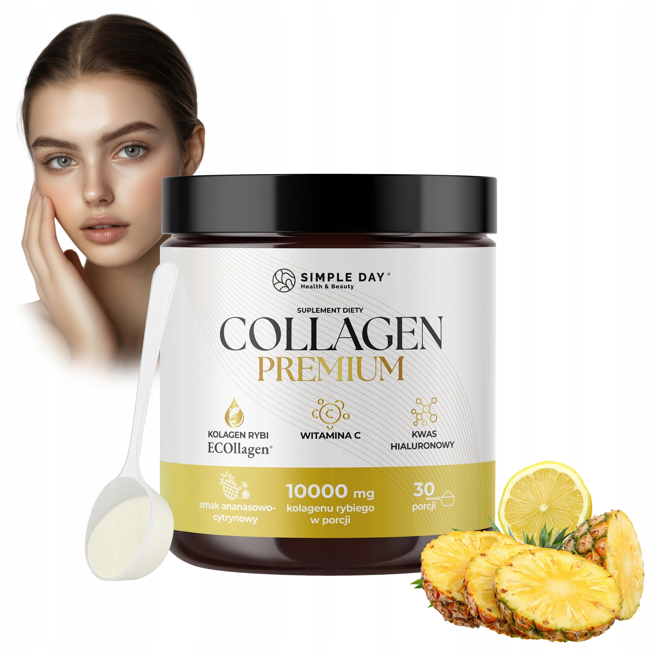 COLLAGEN FISH COLLAGEN PREMIUM 10000 mg Wit. C Hyaluronic acid SKIN, HAIR Product weight with unit packaging 0.42 kg